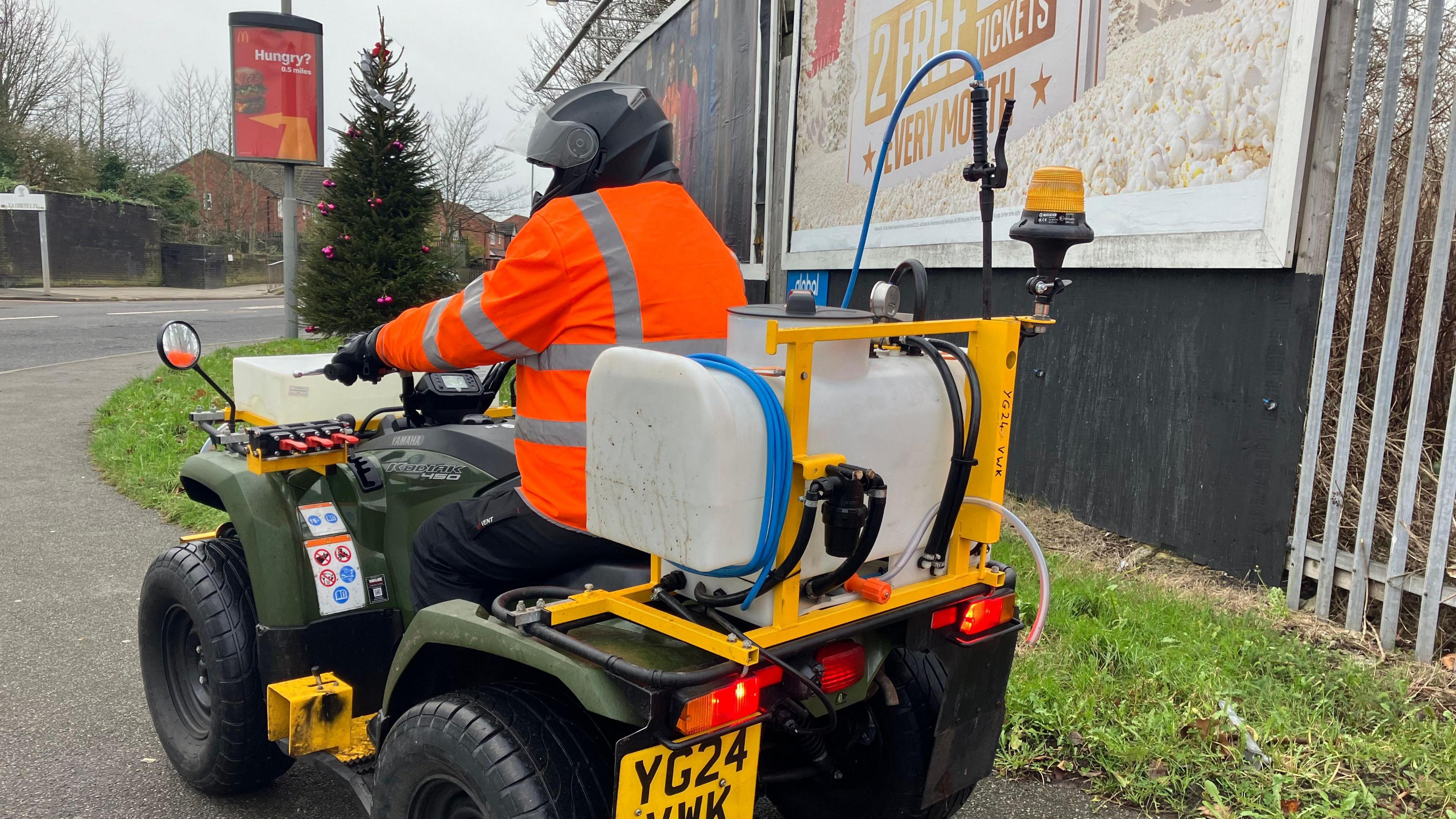 Quad bike with special salt solution dispenser on the back