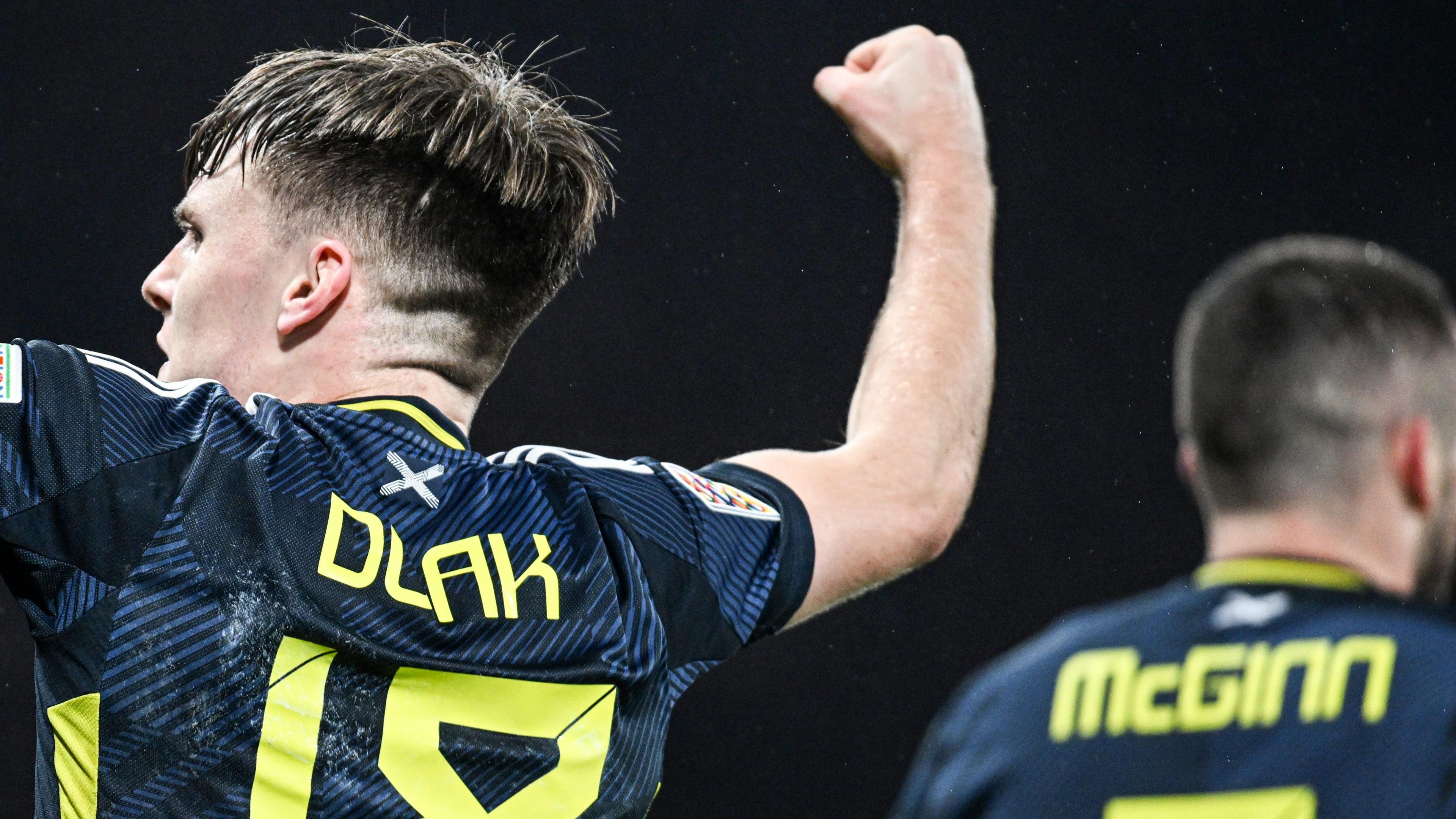 Scotland's Ben Doak celebrates as John McGinn scores to make it 1-0 during the UEFA Nations League 2024/25 League A Group A1 match between Scotland and Croatia at Hampden Park