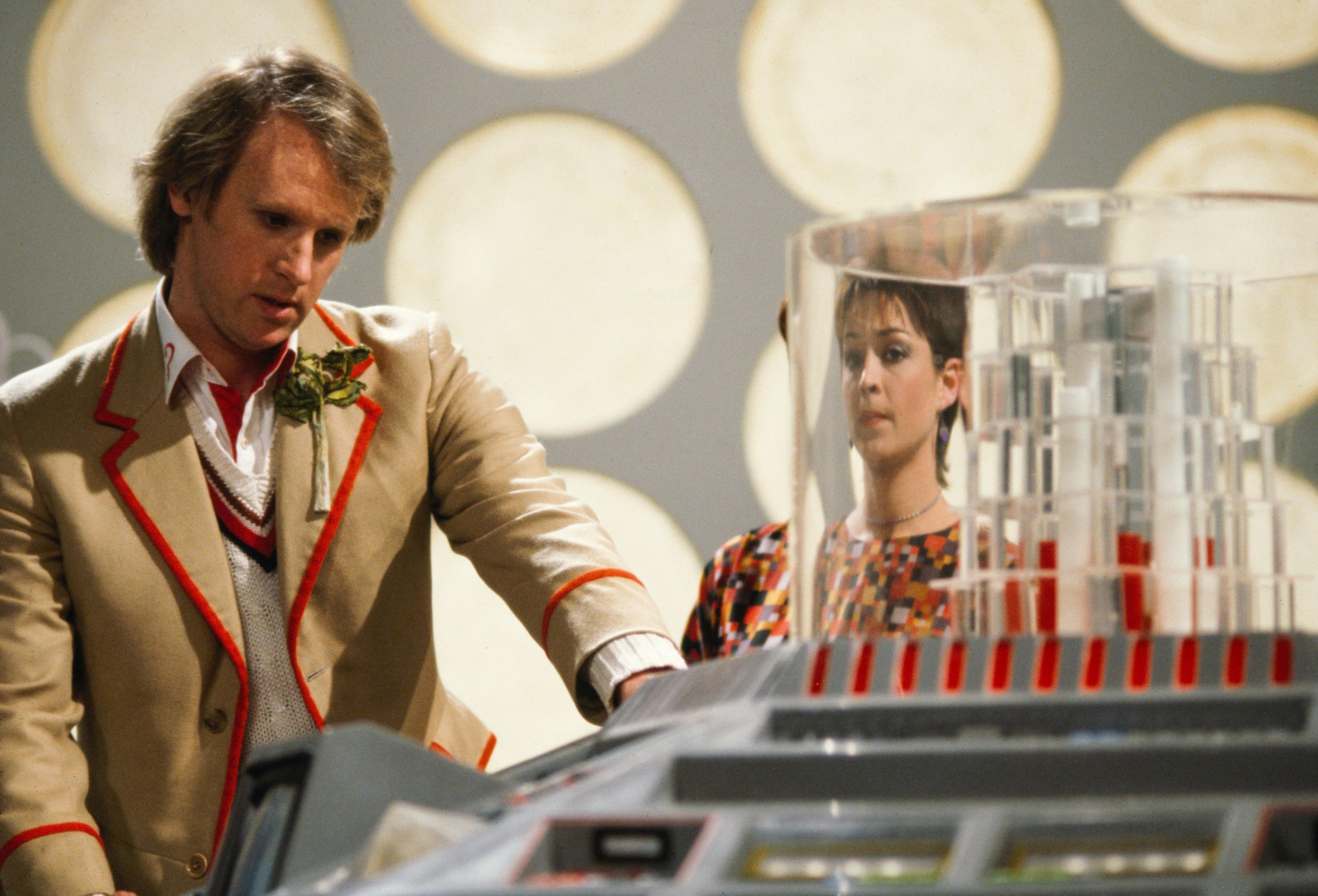 Peter Davison (The Fifth Doctor) and Janet Fielding (Tegan) in the feature-length story The Five Doctors (1983)