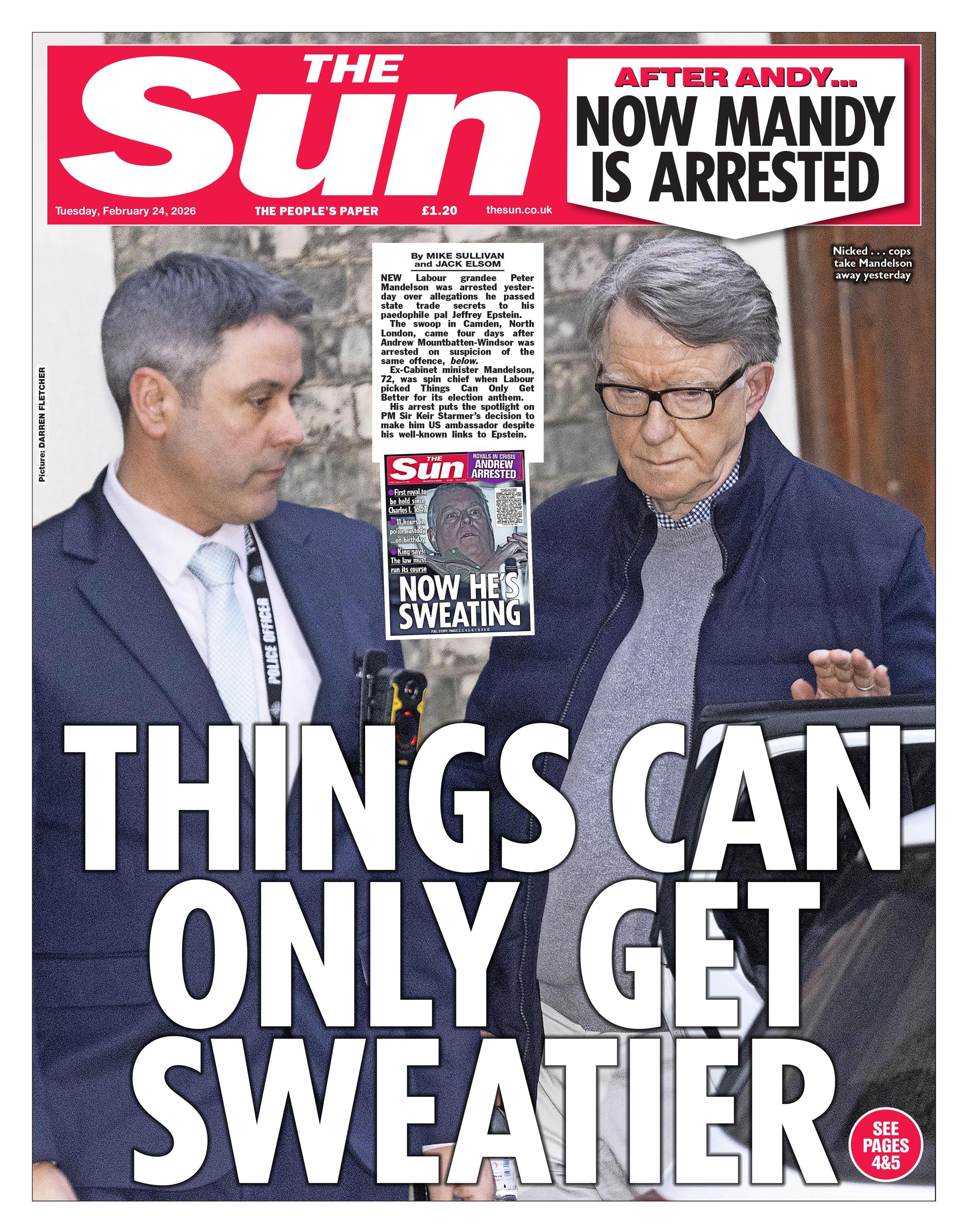 Titulli në faqen e parë të gazetës The Sun thotë: "Gjërat vetëm sa mund të djersiten më shumë".