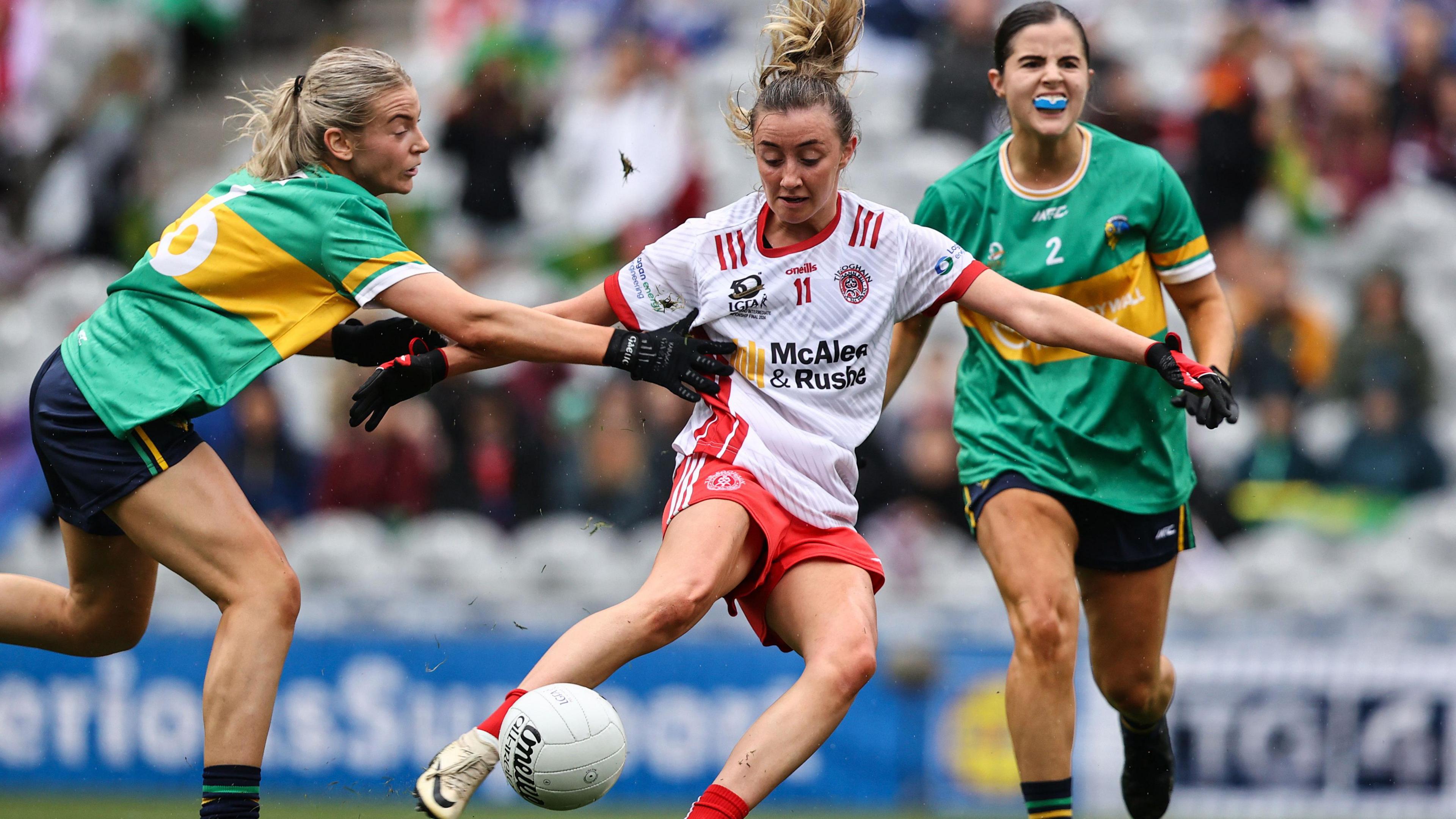 Aoife Horisk fires home a goal for Tyrone but the Ulster side lost out to Leitrim