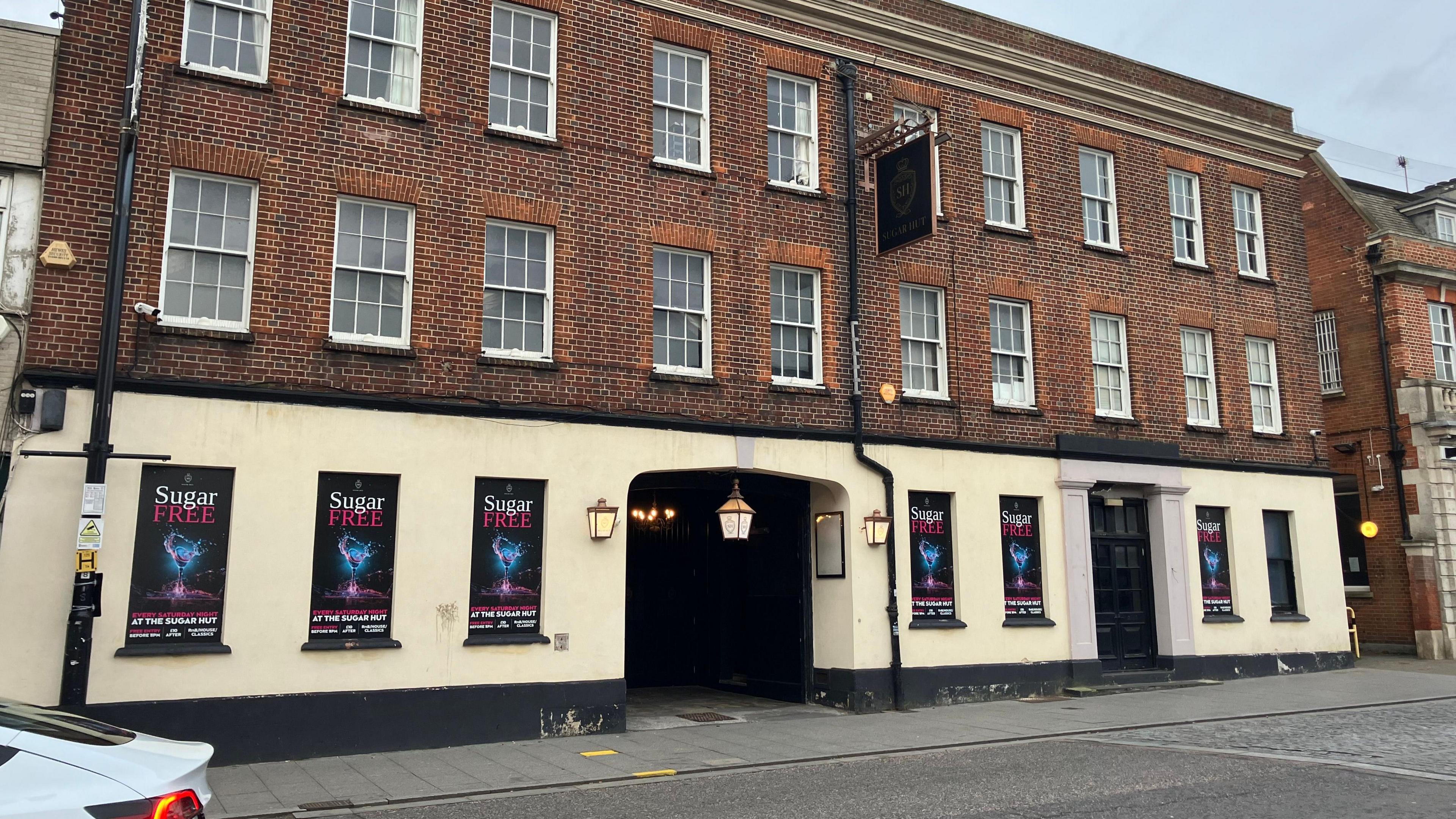 The outside of the Sugar Hut nightclub as seen from Brentwood High Street.