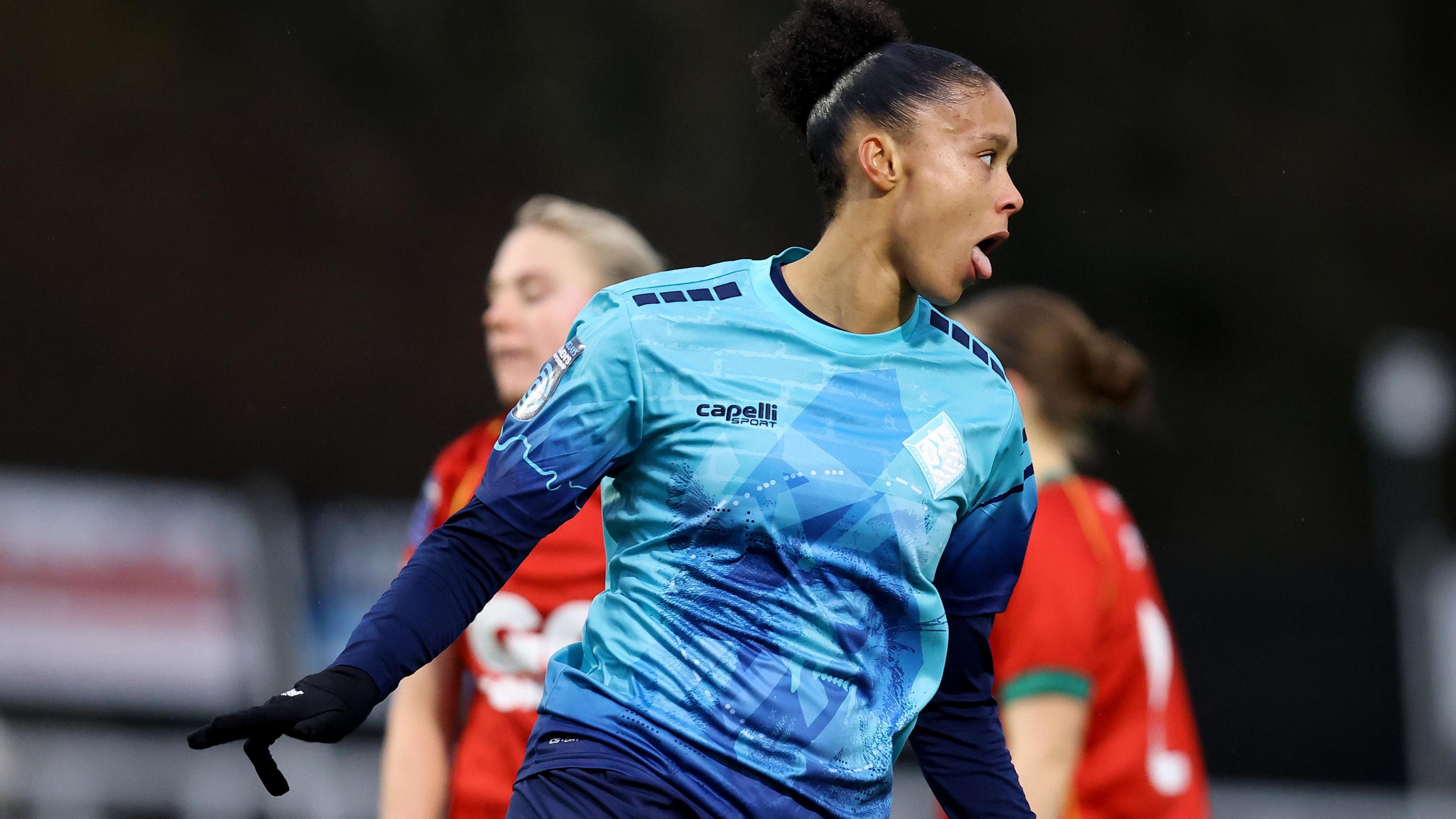 Chantelle Boye-Hlorkah of London City Lionesses celebrates after scoring against Gwalia United