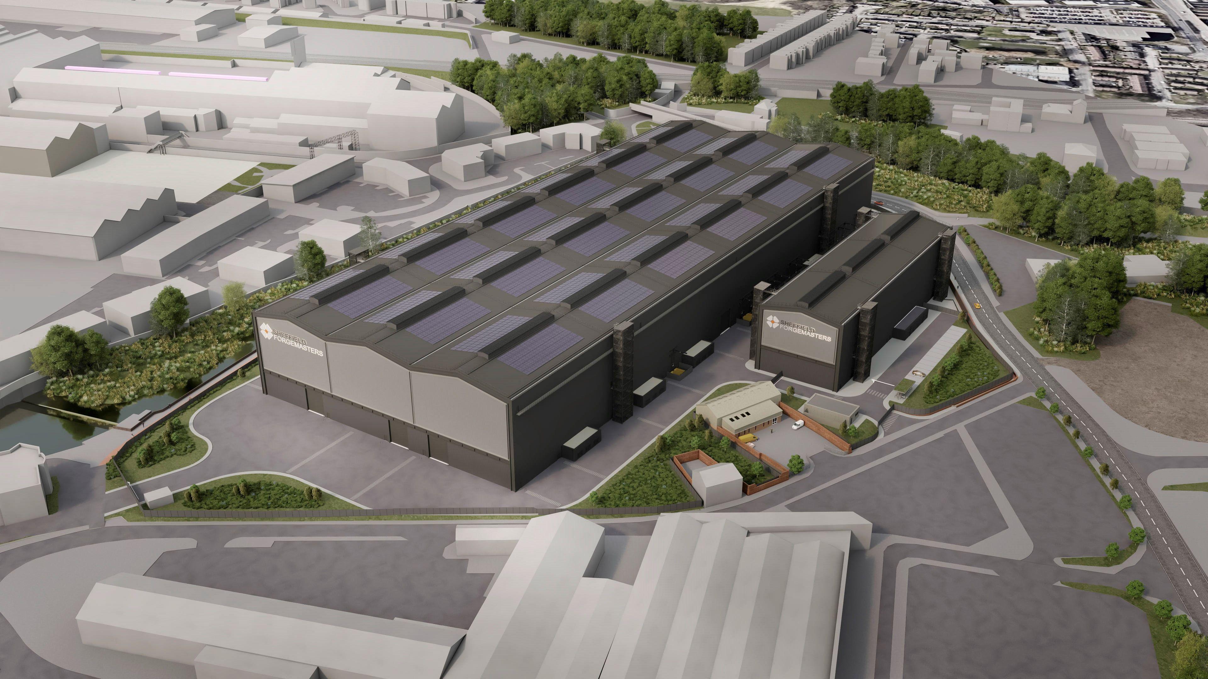 Two large industrial buildings located on a plot of land in the Meadowhall area.