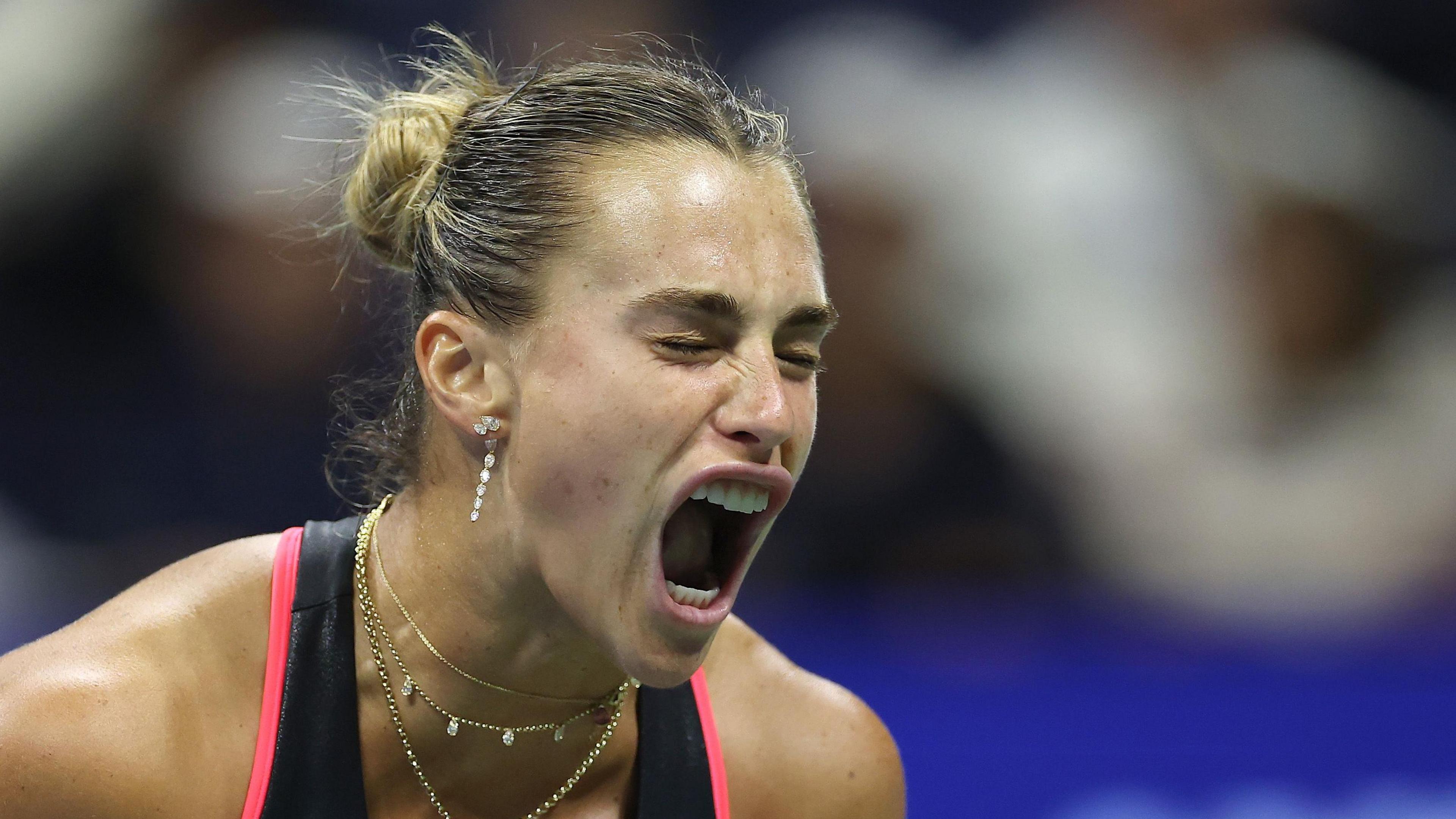 Aryna Sabalenka screams at the 2025 US Open