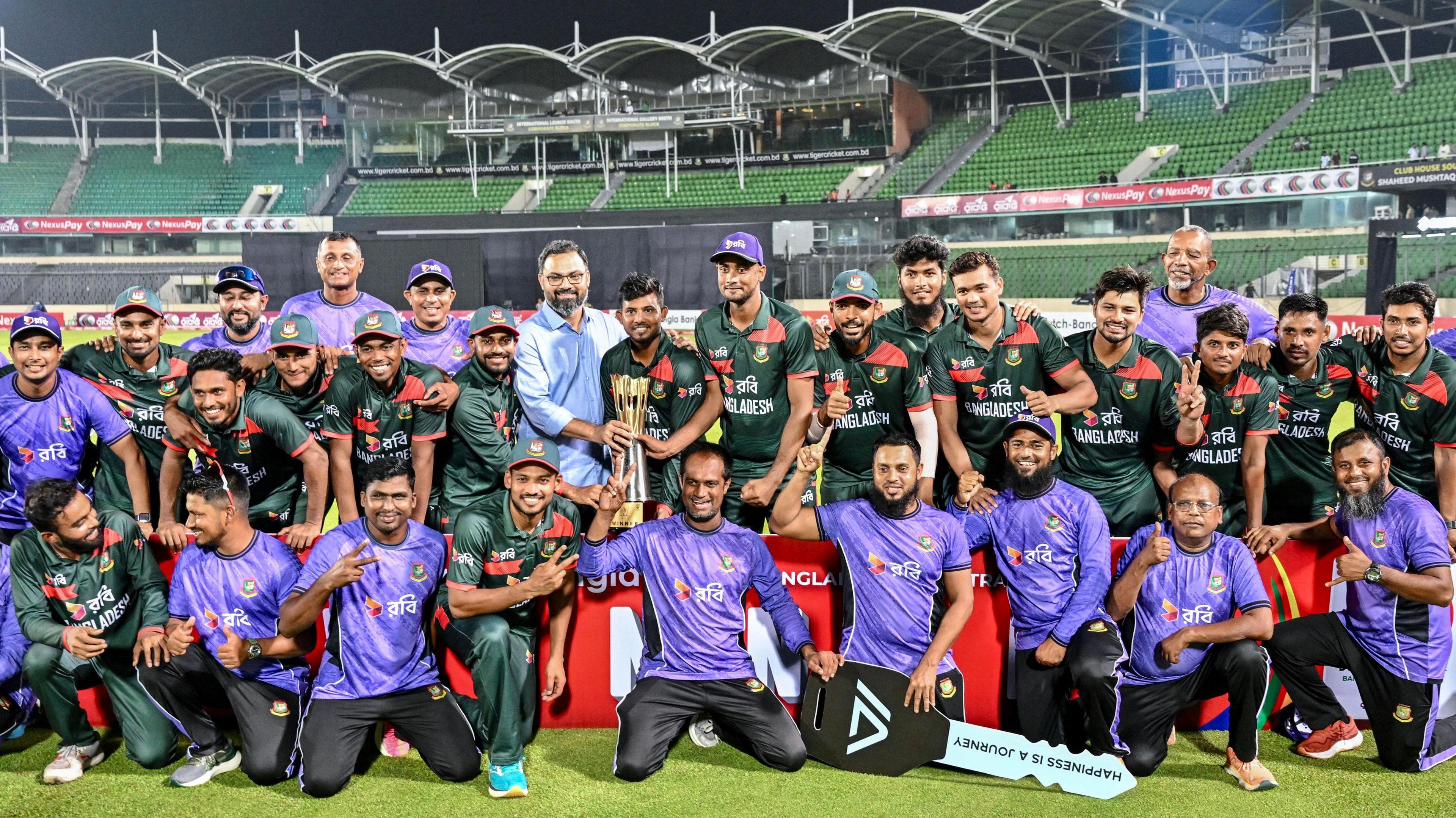 Bangladesh with the ODI series trophy