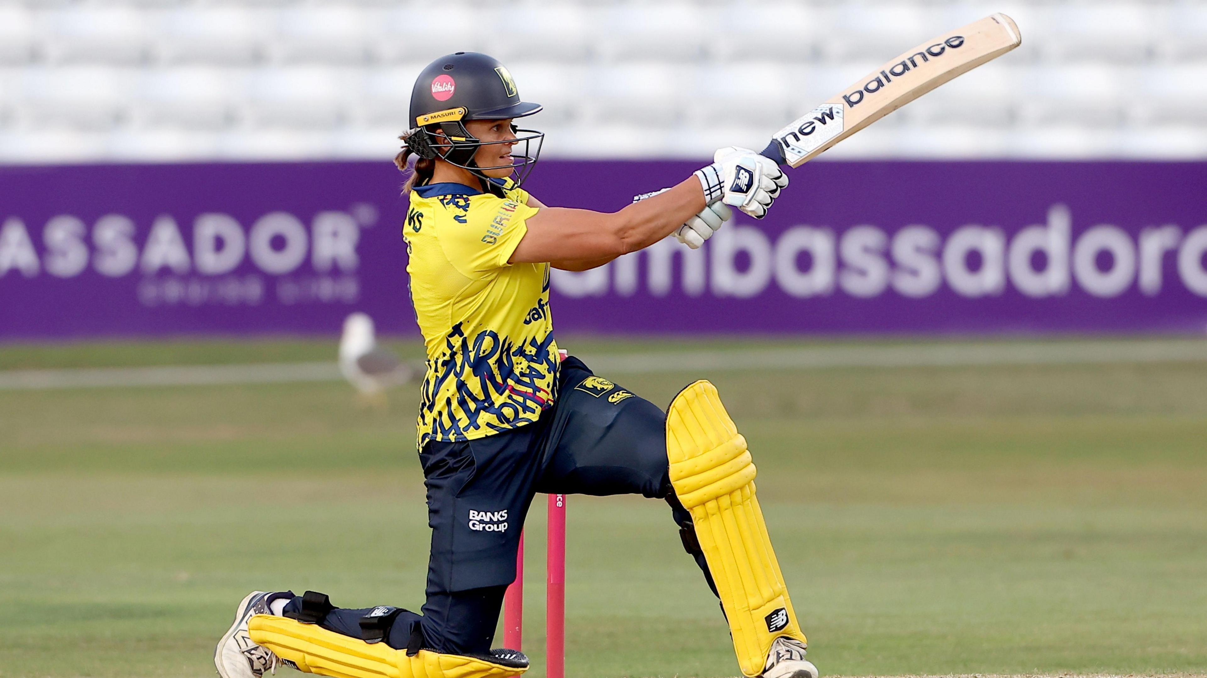 Suzie Bates pulls a ball away during an innings for Durham