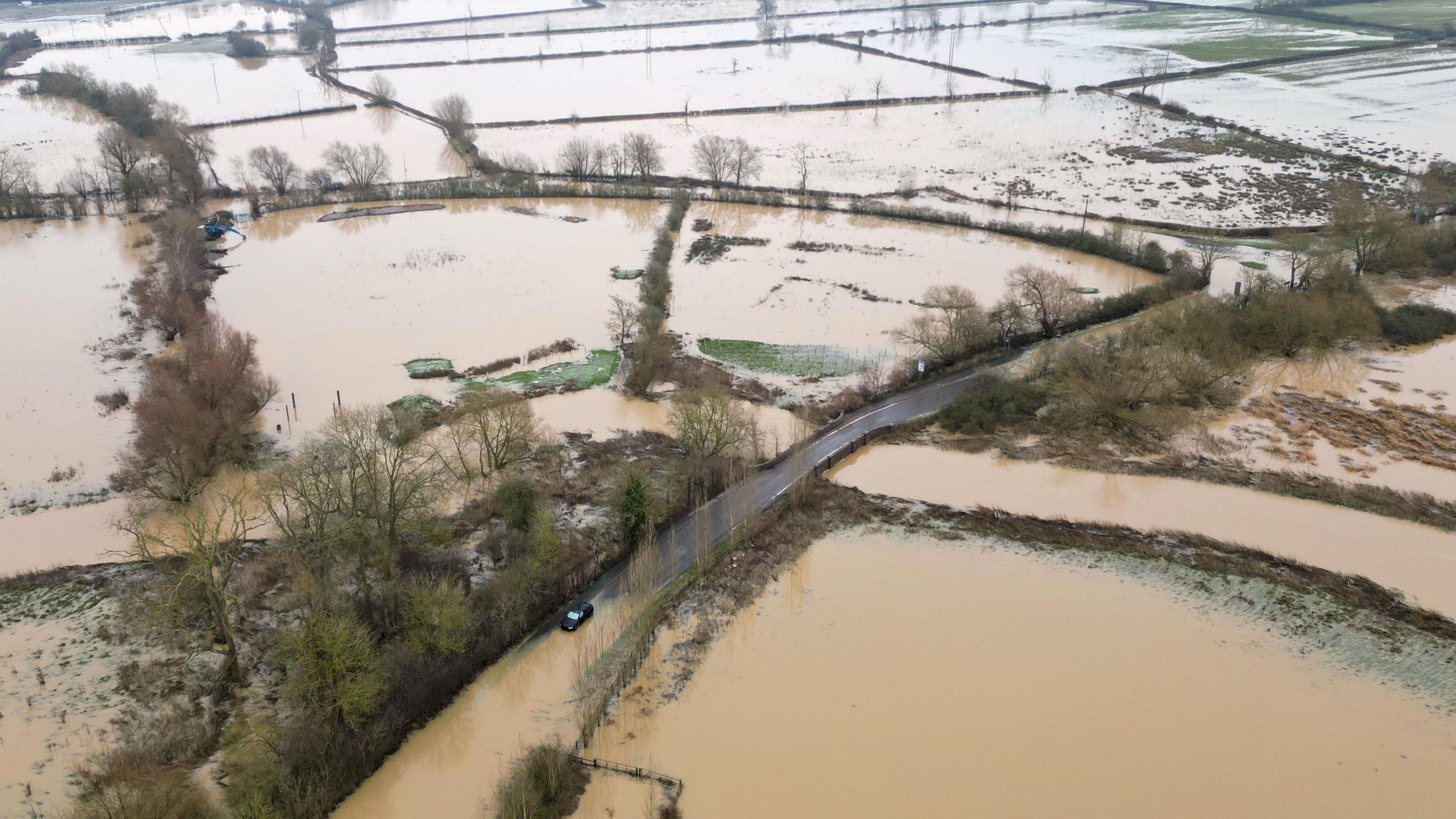  An aerial view of flooding in Mountsorrel, Leicestershire