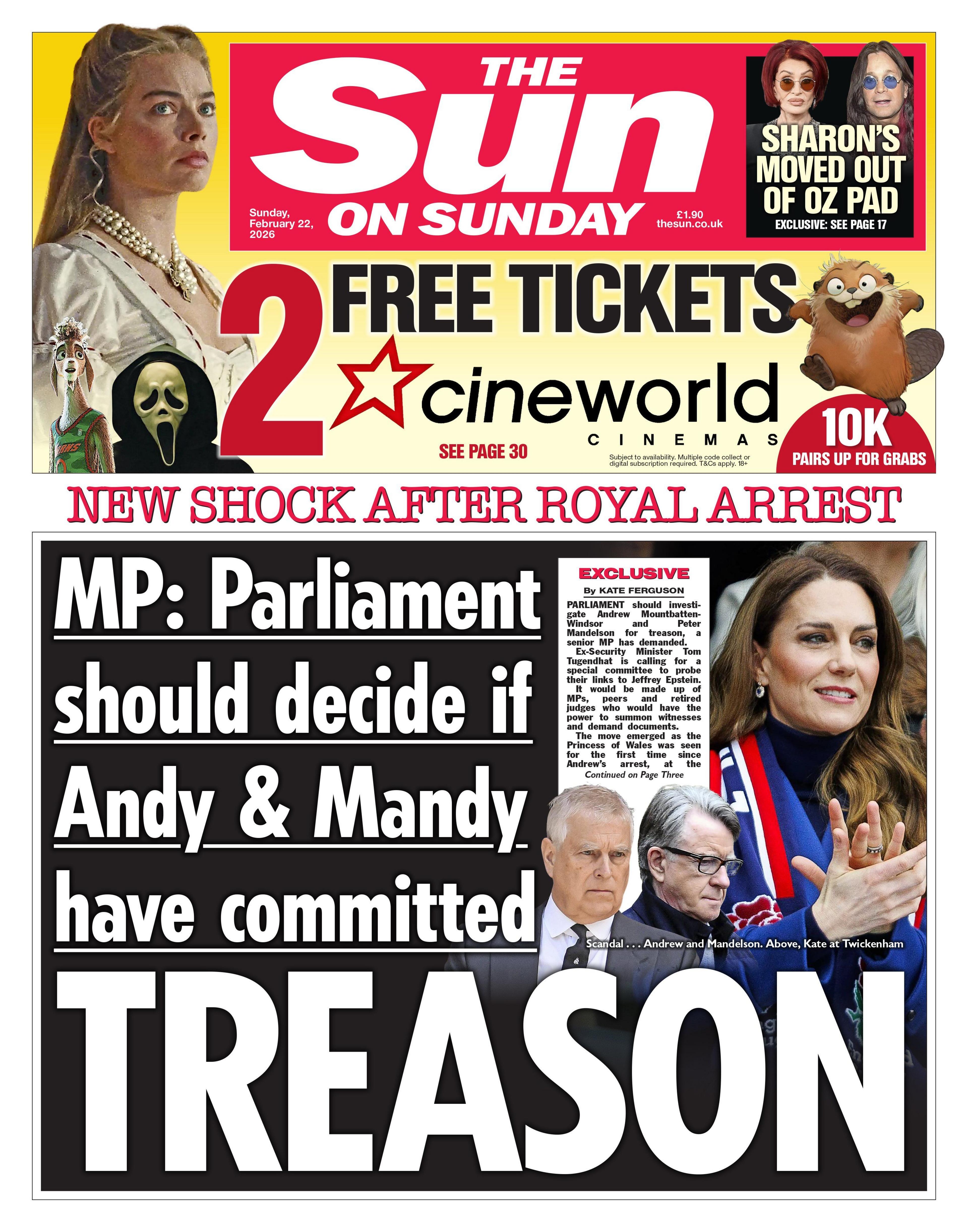 "MP: Parliament should decide if Andy & Mandy have committed treason" reads the headline on the front page of the Sun on Sunday.