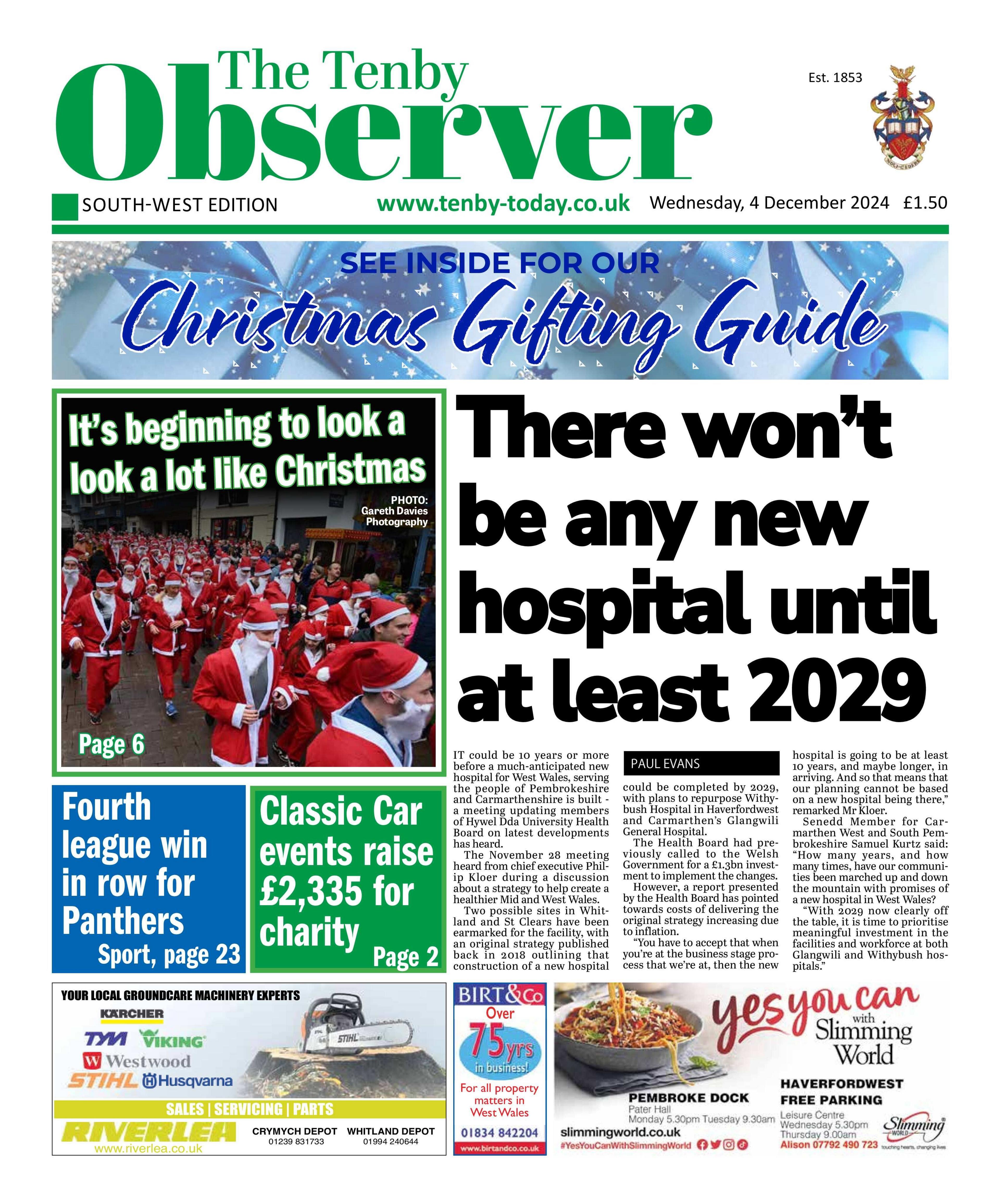 Front page of the Tenby Observer