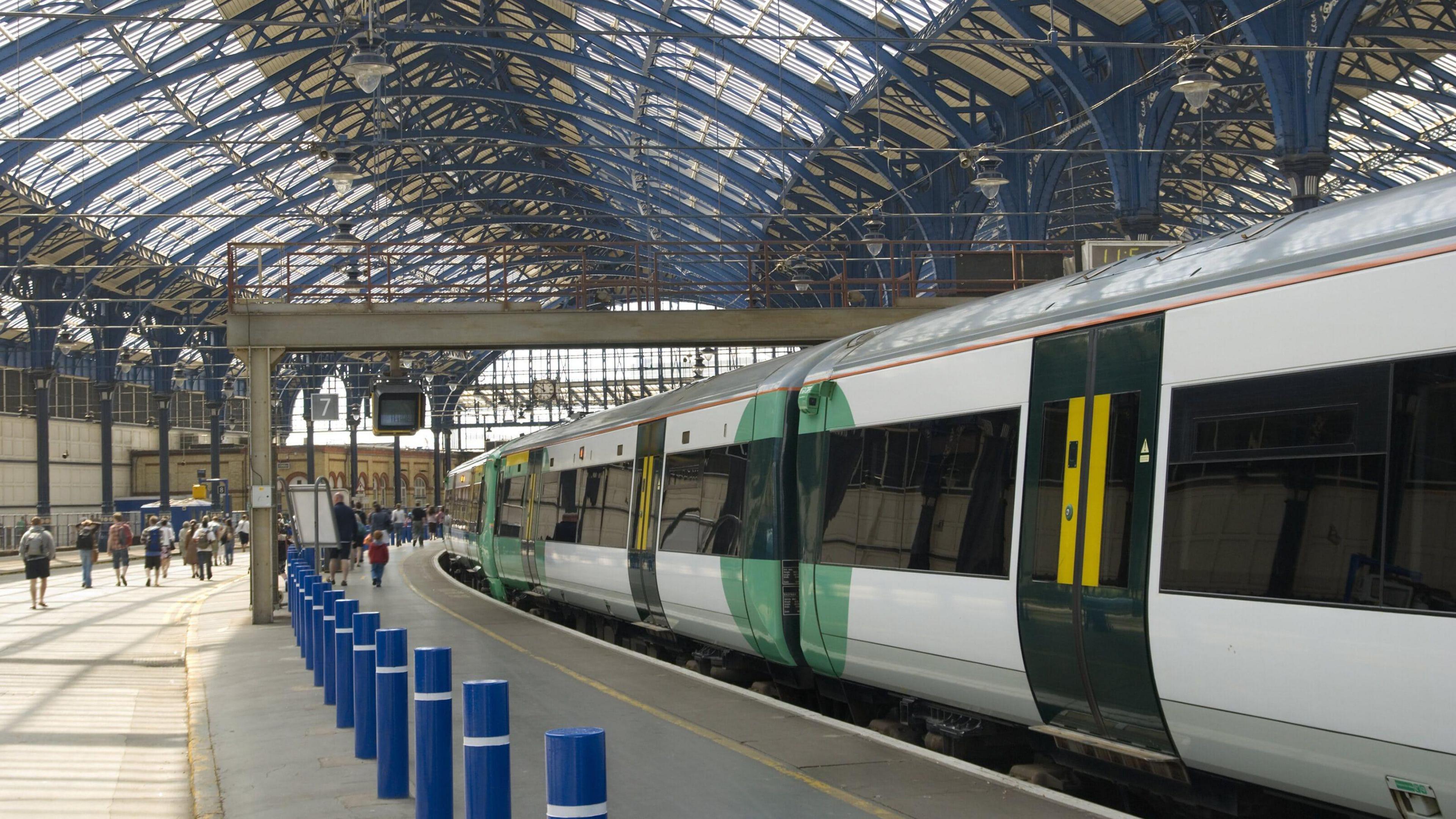 Brighton station with a Southern train