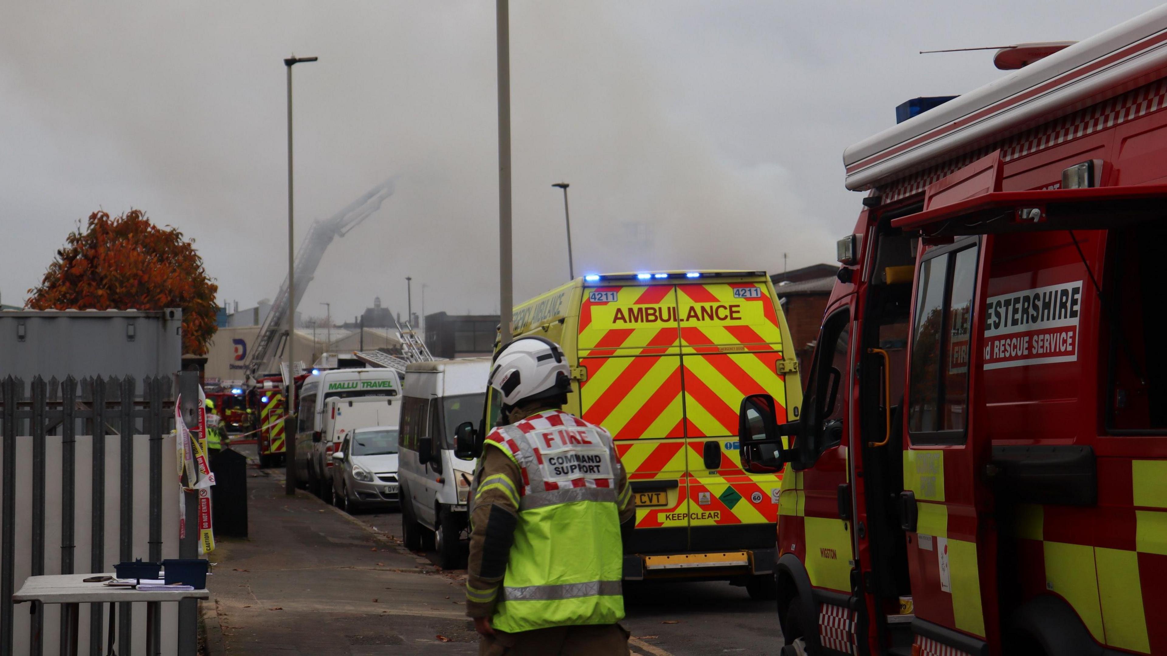 Firefighters at an industrial estate in Leicester