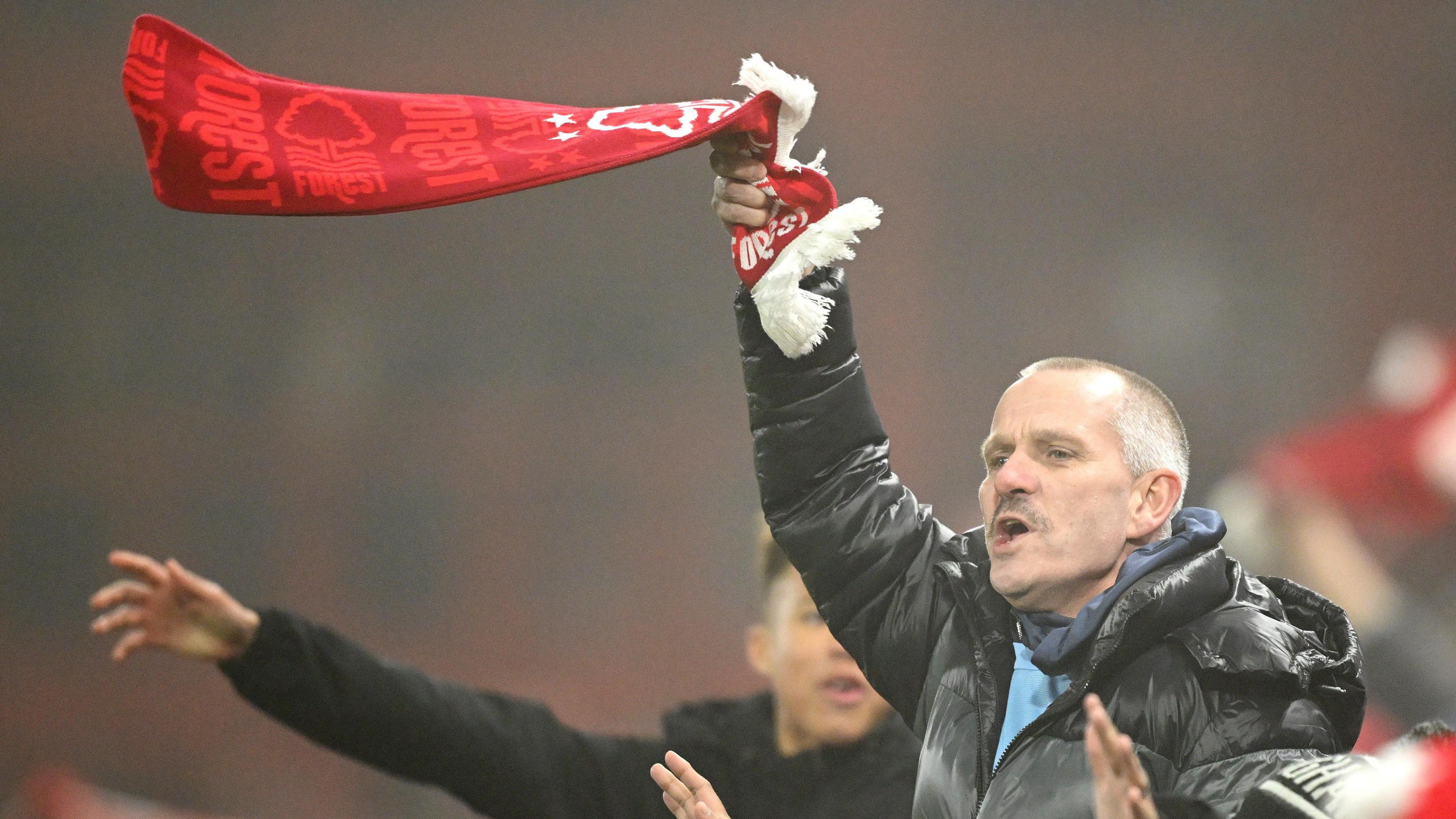 Forest fans celebrate their win over Tottenham