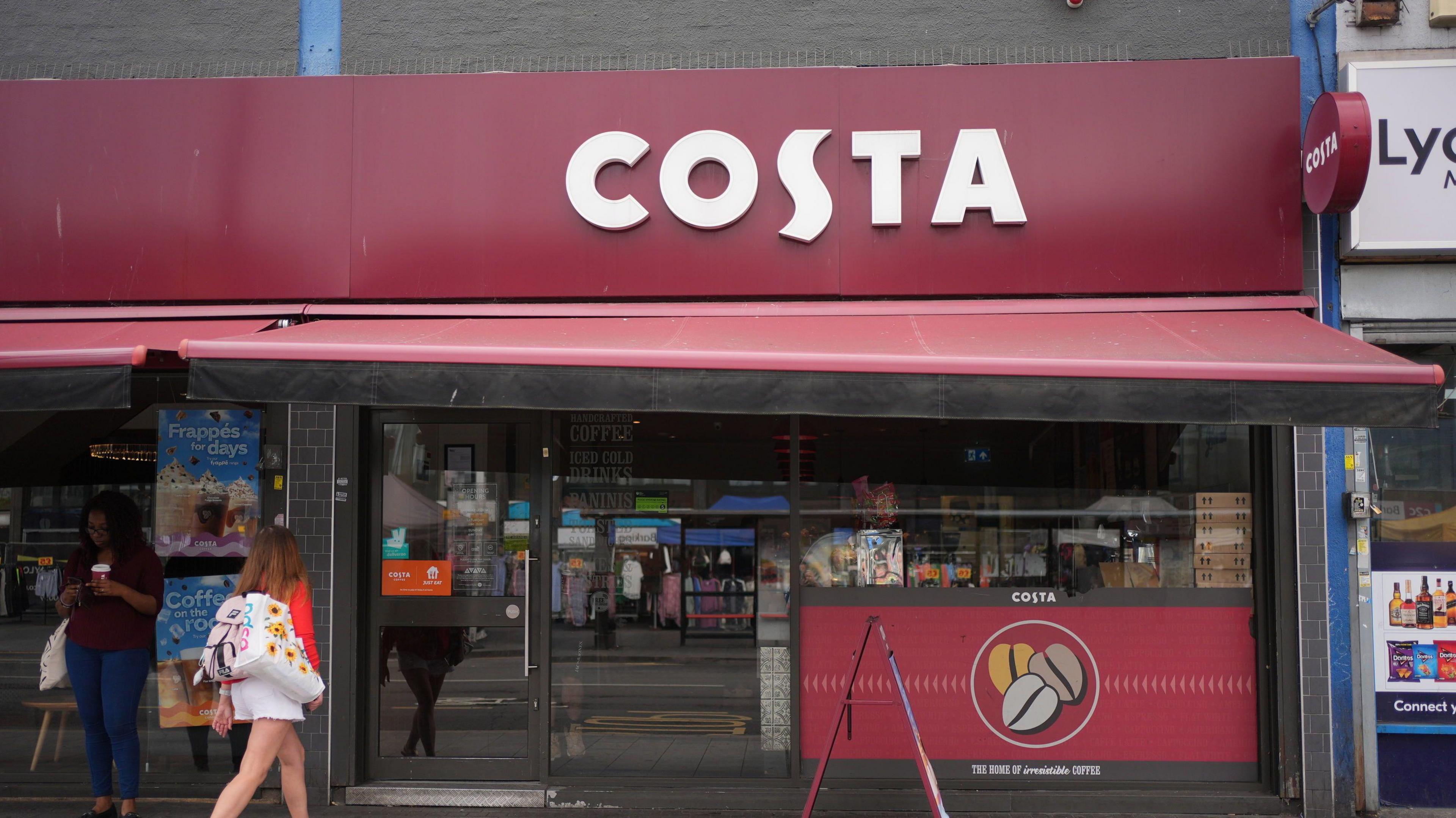 View of front of Costa Coffee branch on Station Parade in Barking, east London