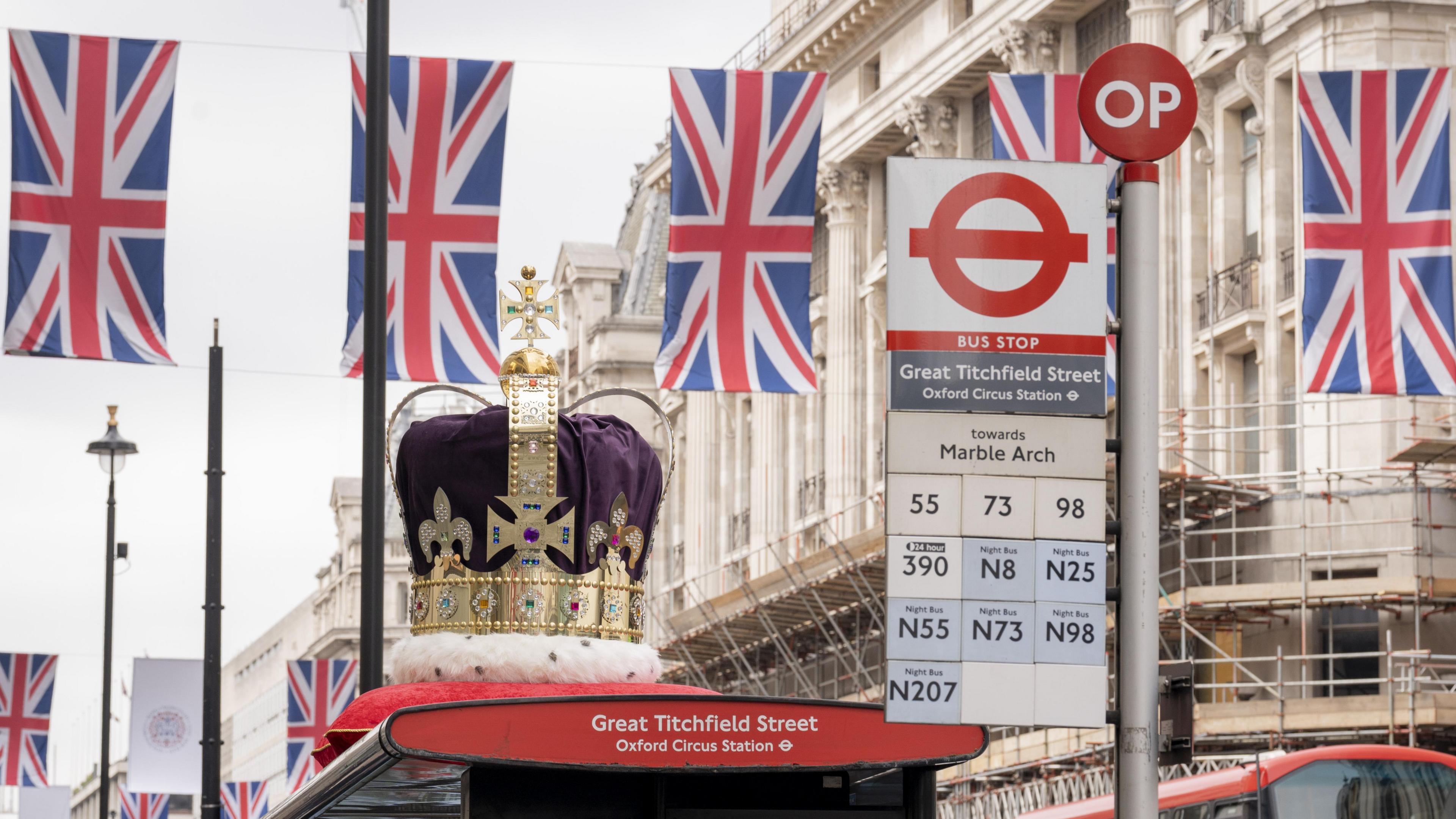 Large crown on top of oxford street bus station