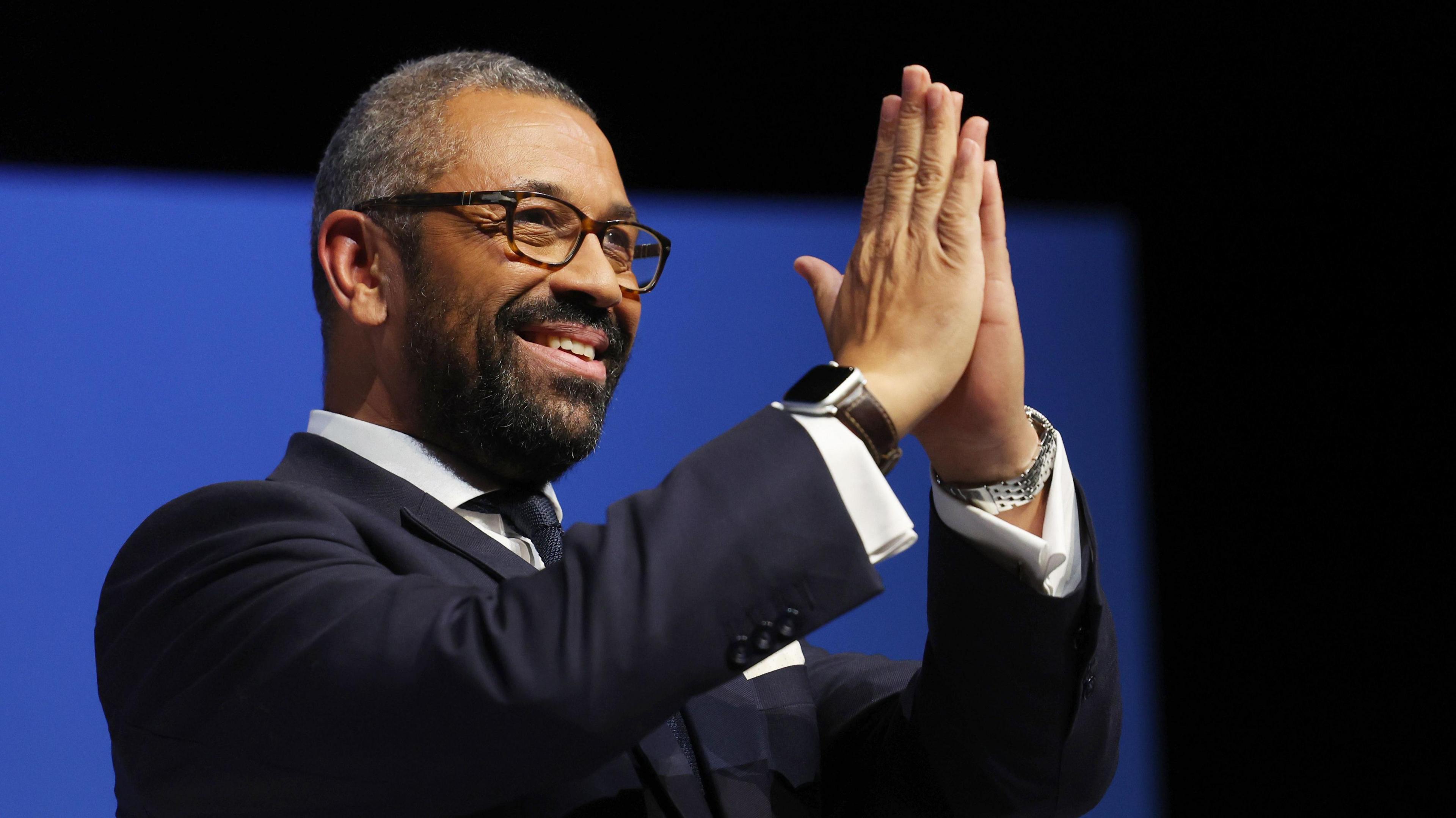 James Cleverly thanks activists after his speech at the Conservative party conference 