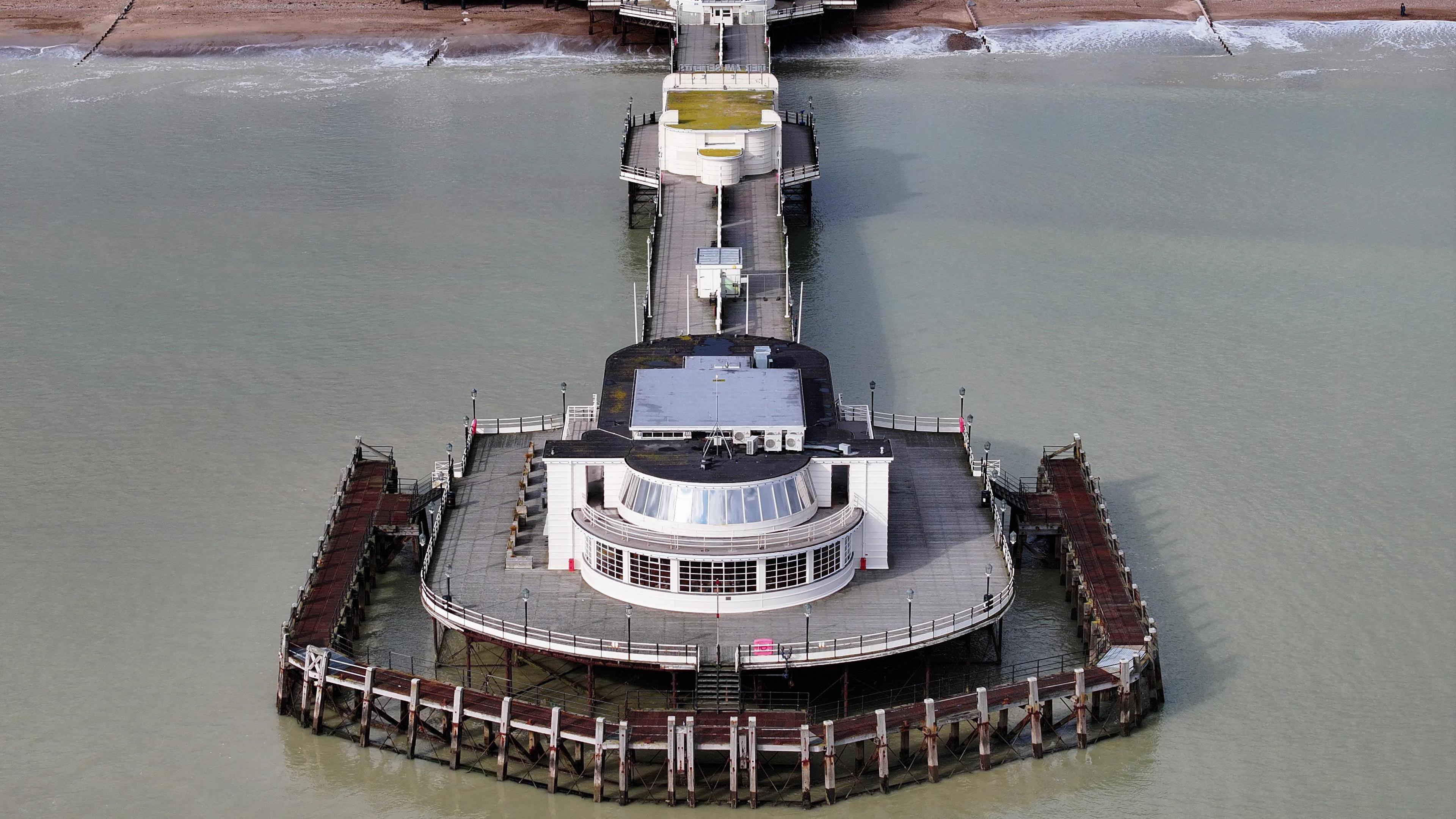 An aerial view of Worthing Pier