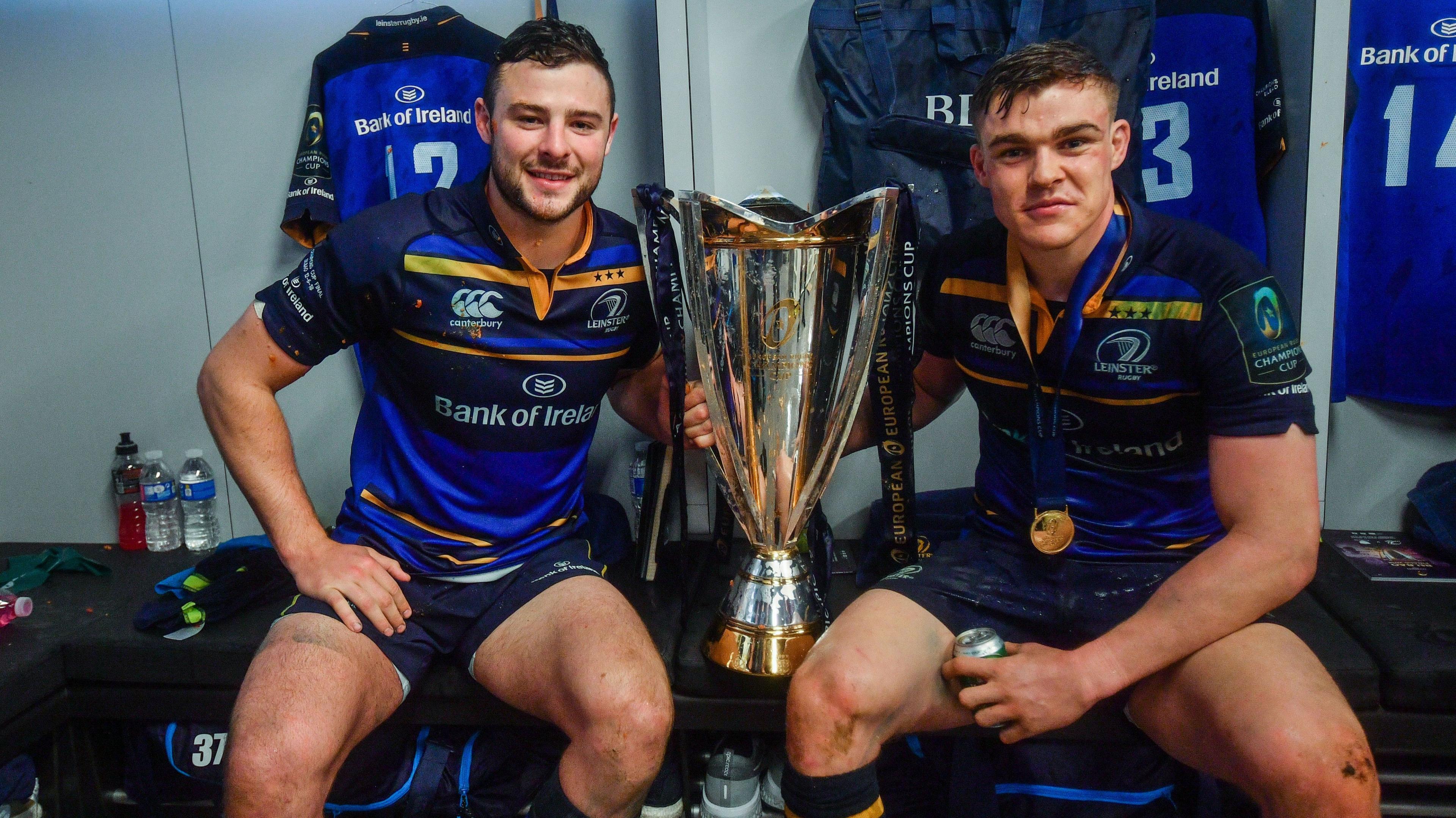 Garry Ringrose and Robbie Henshaw celebrate