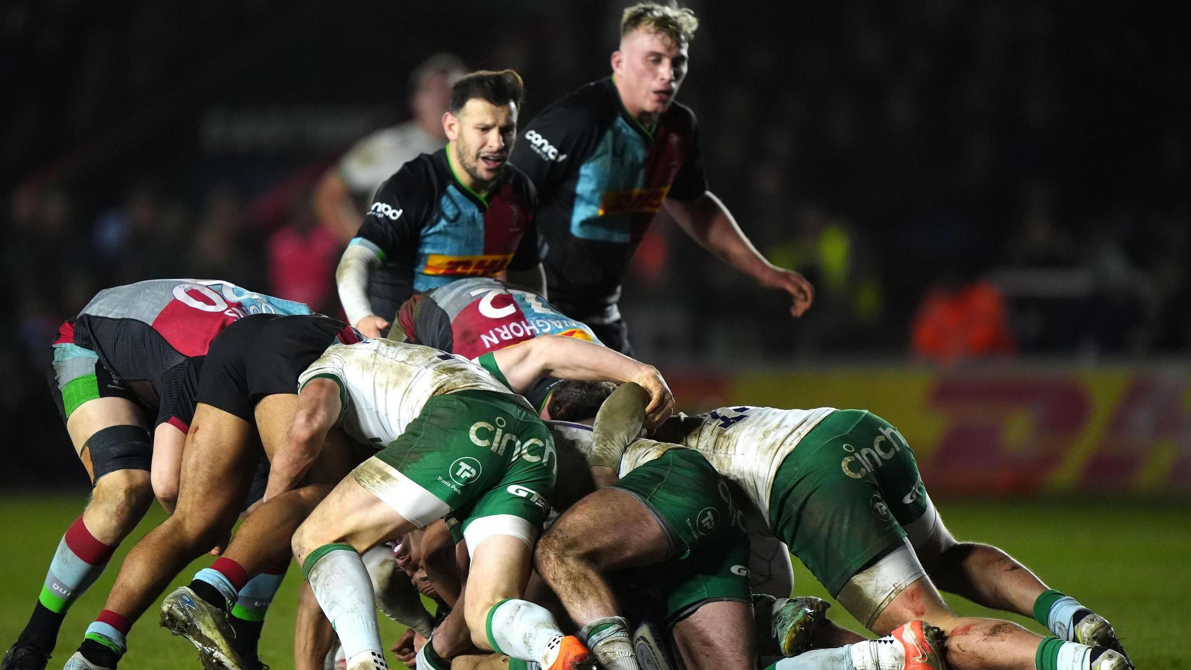 Harlequins and Northampton players at the scrum