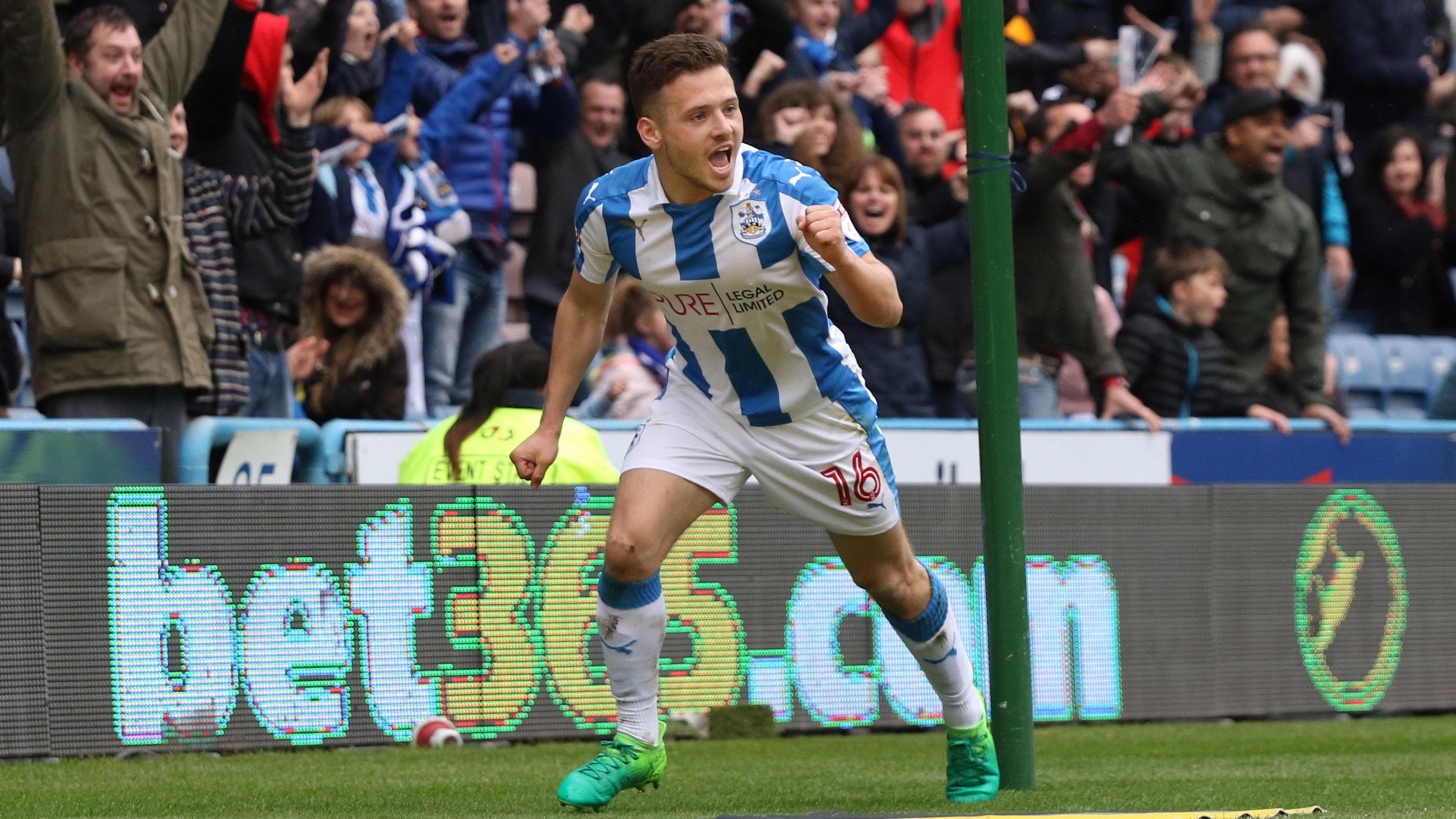 Close up of Jack Payne celebrating scoring a goal for Huddersfield Town