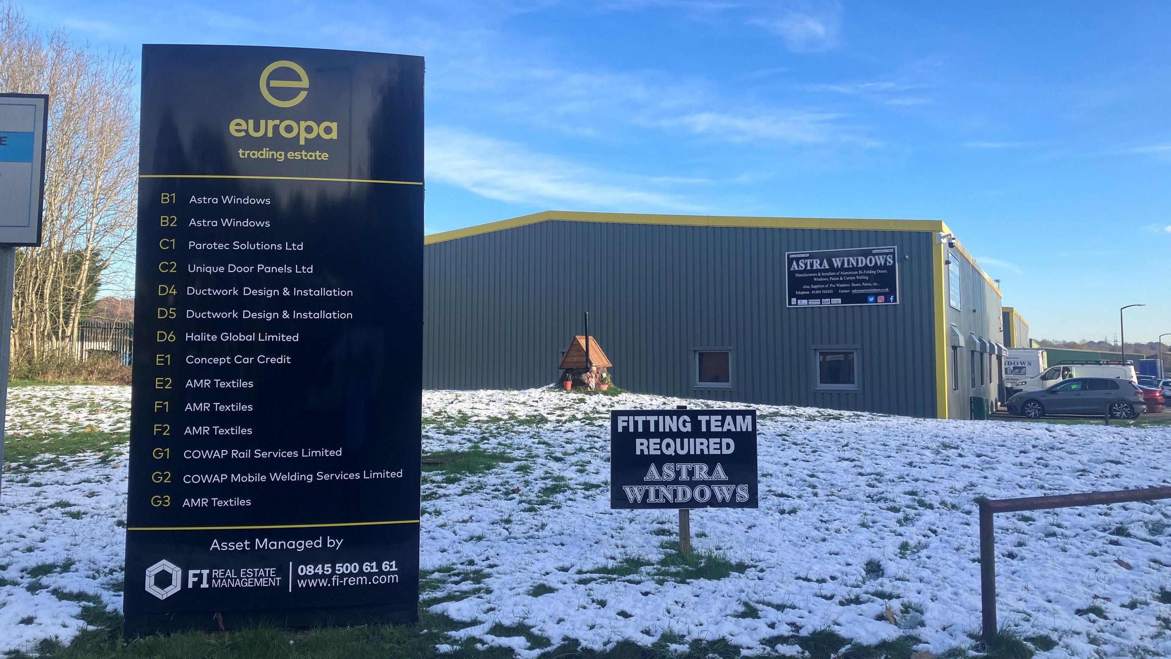 Photograph of the front of the Europa Trading Estate in Bolton 