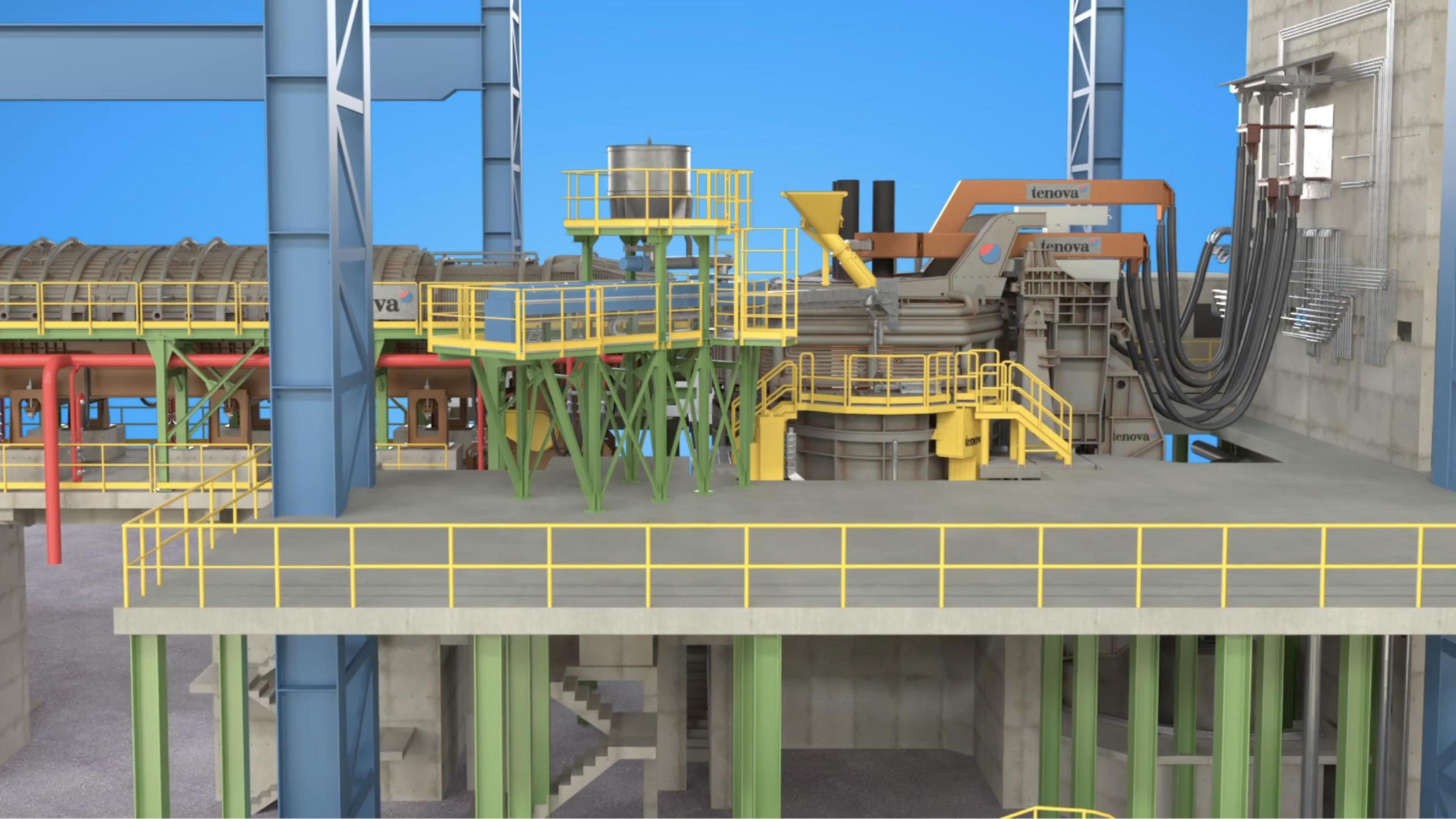 CGI image of consteel eletric arc furnace. 