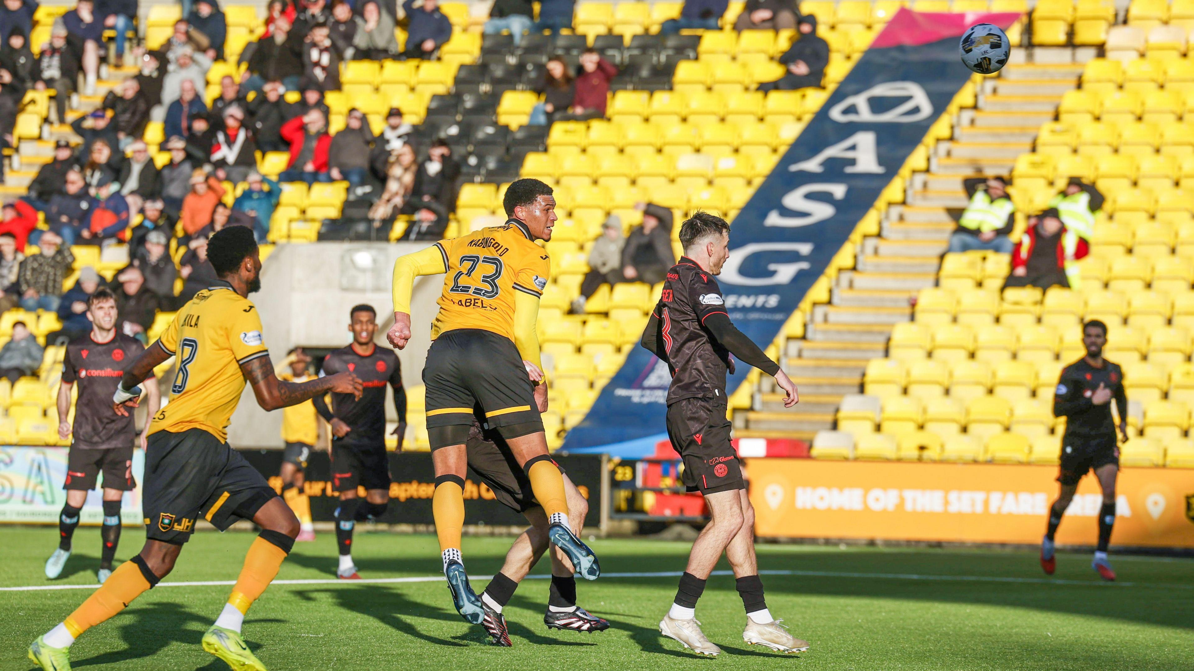 Livingston defender Brooklyn Kabongolo scores against St Mirren