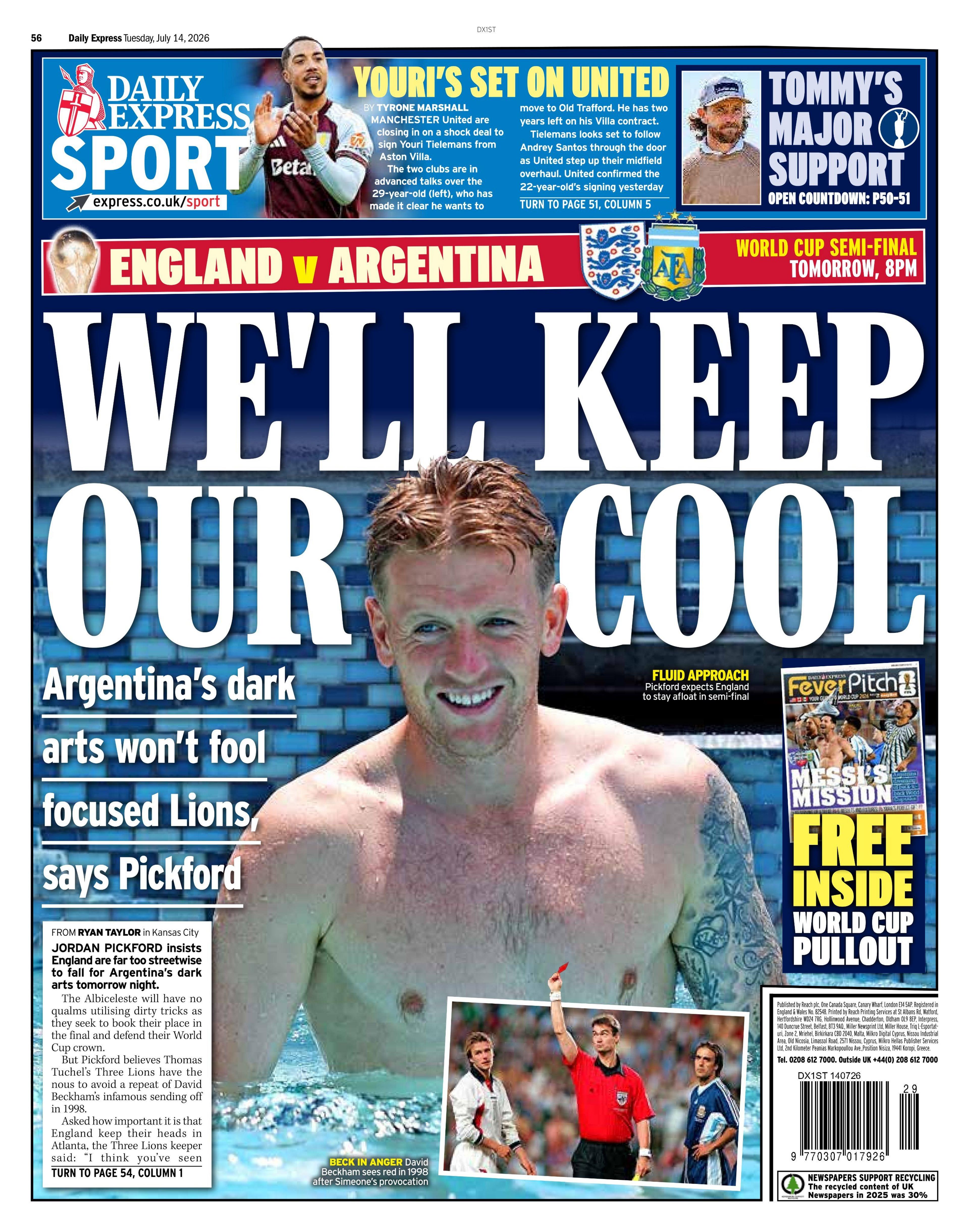 Back page of the Daily Express on 14 July 2026