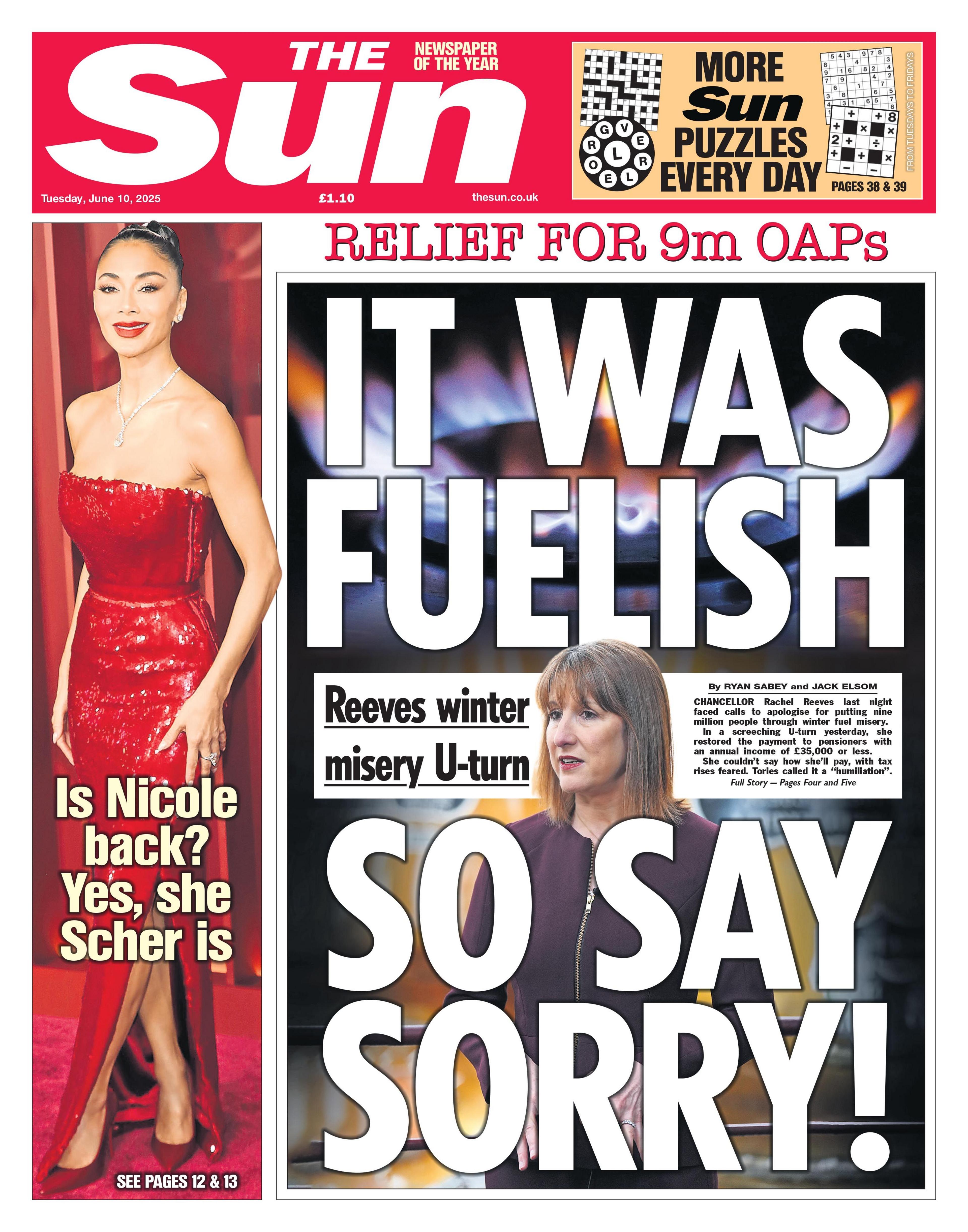 The headline of The Sun reads: "It was fuelish, so say sorry!'.