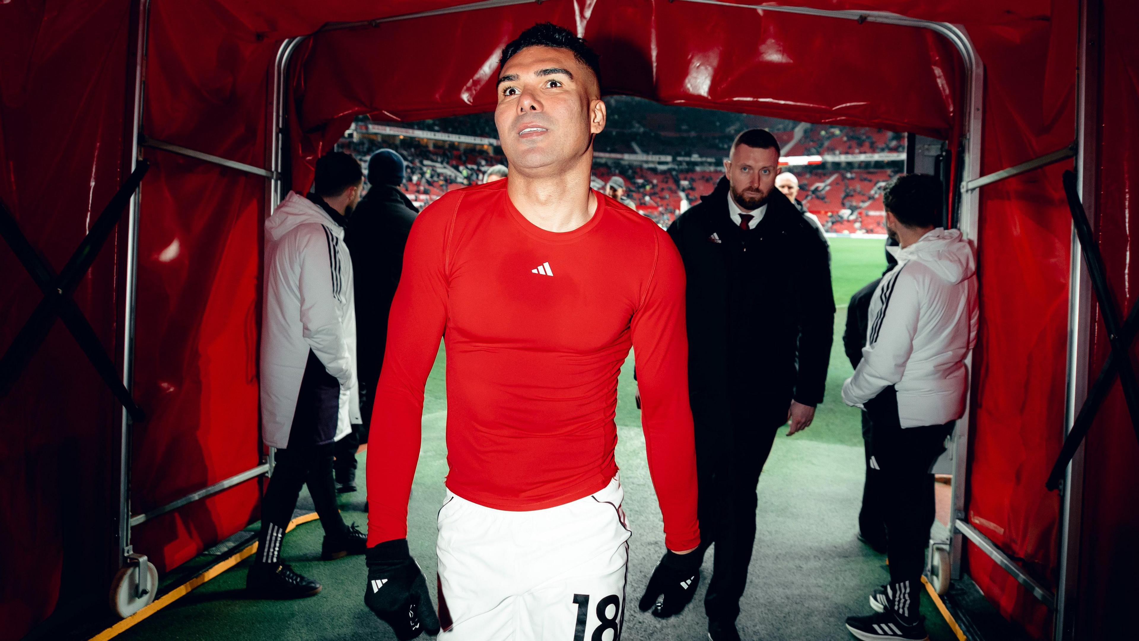 Image of Casemiro walking off after the Premier League match between Manchester United and Fulham at Old Trafford.
