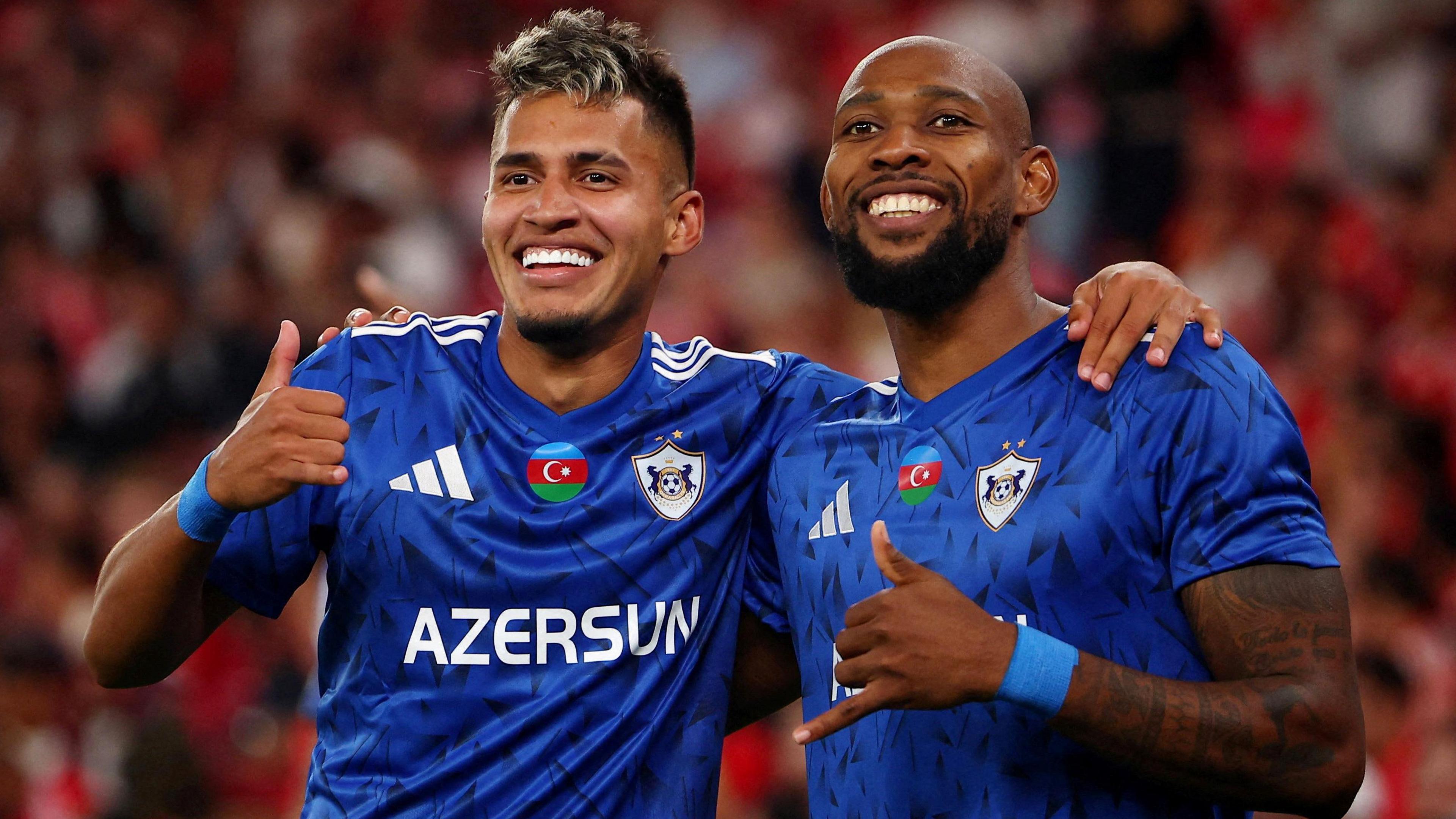 Qarabag players celebrating historic win