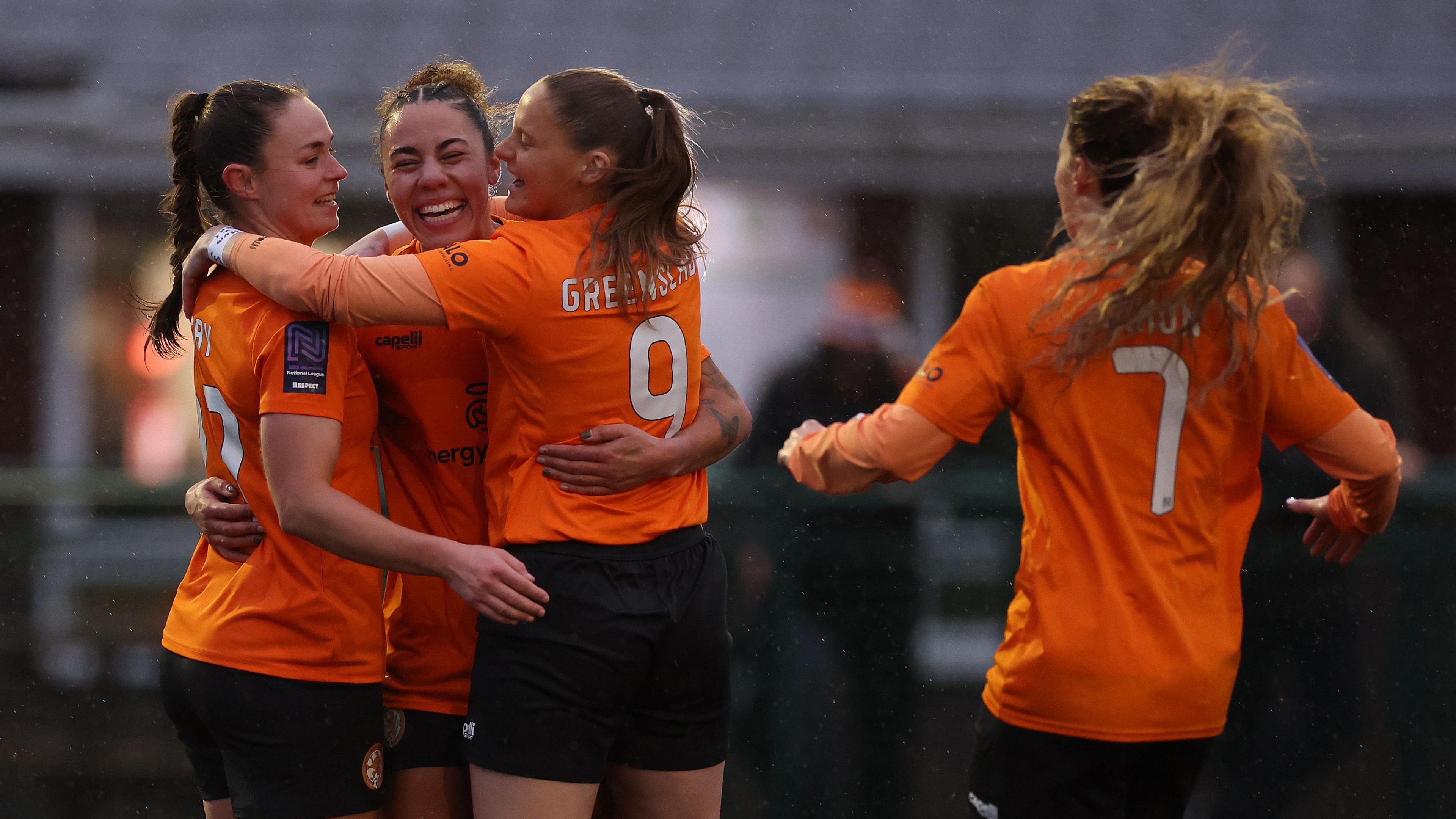 Rugby Borough's Kelis Barton celebrates scoring in the Women's FA Cup third round against Mancunian Unity