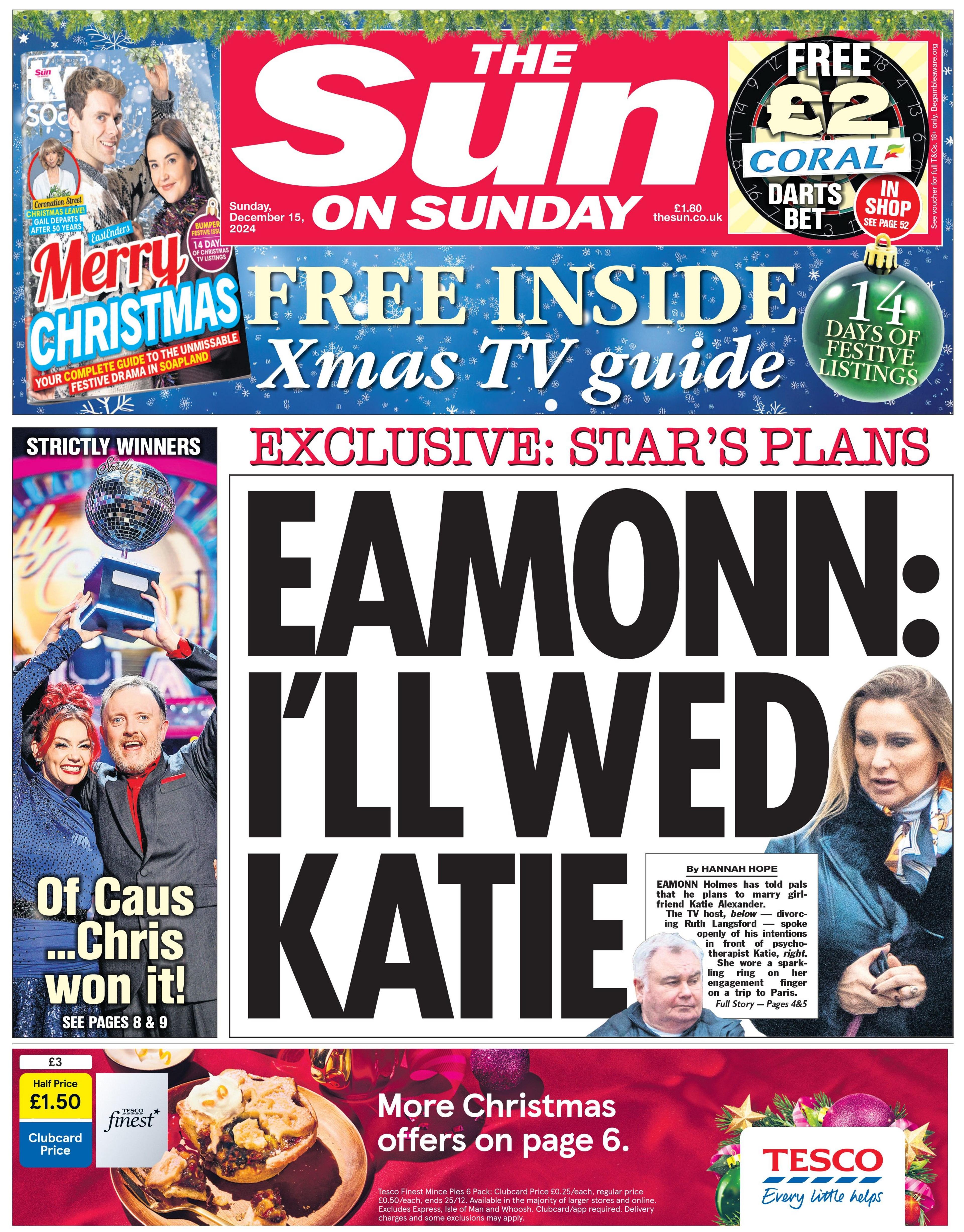 The front page of the Sun, headlined with "Eamonn: I'll wed Katie". 