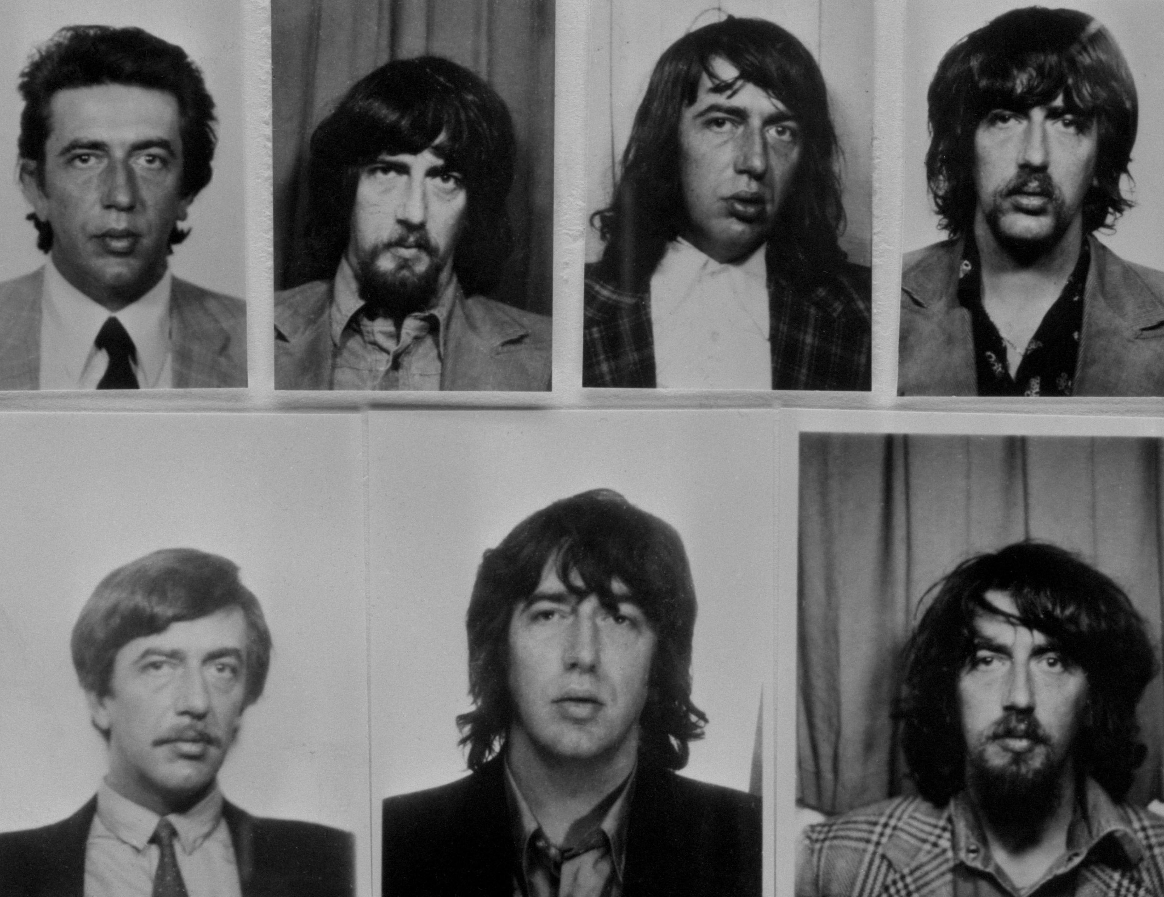 Composite image showing the seven faces of Howard Marks, each with different hair and clothing. 