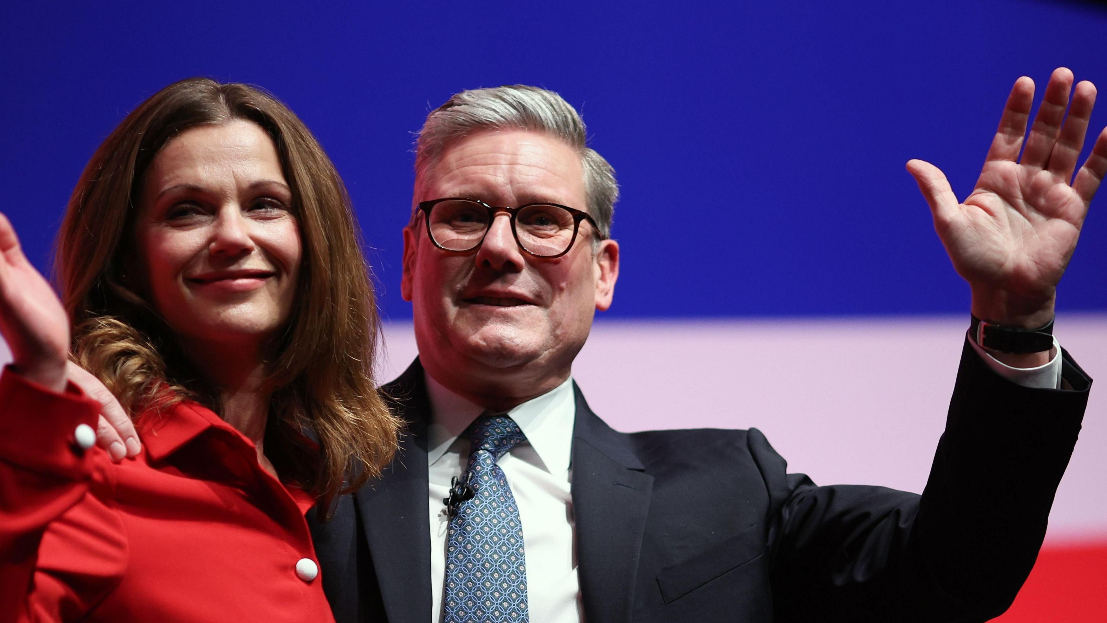 Sir Keir Starmer with his wife Victoria at the end of his conference speech