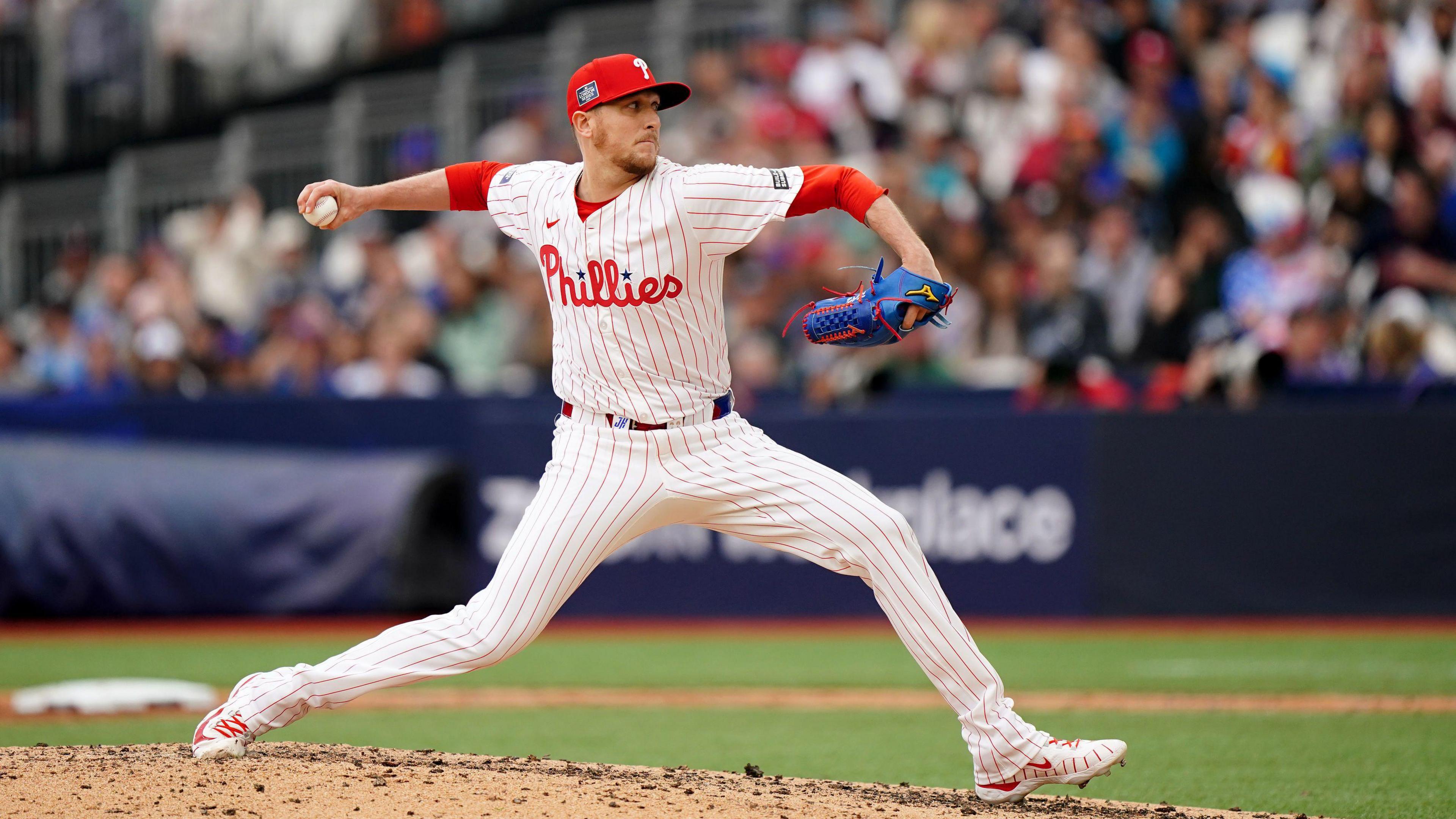 Philadelphia Phillies' Jeff Hoffman pitches during game two of the MLB London Series at the London Stadium 