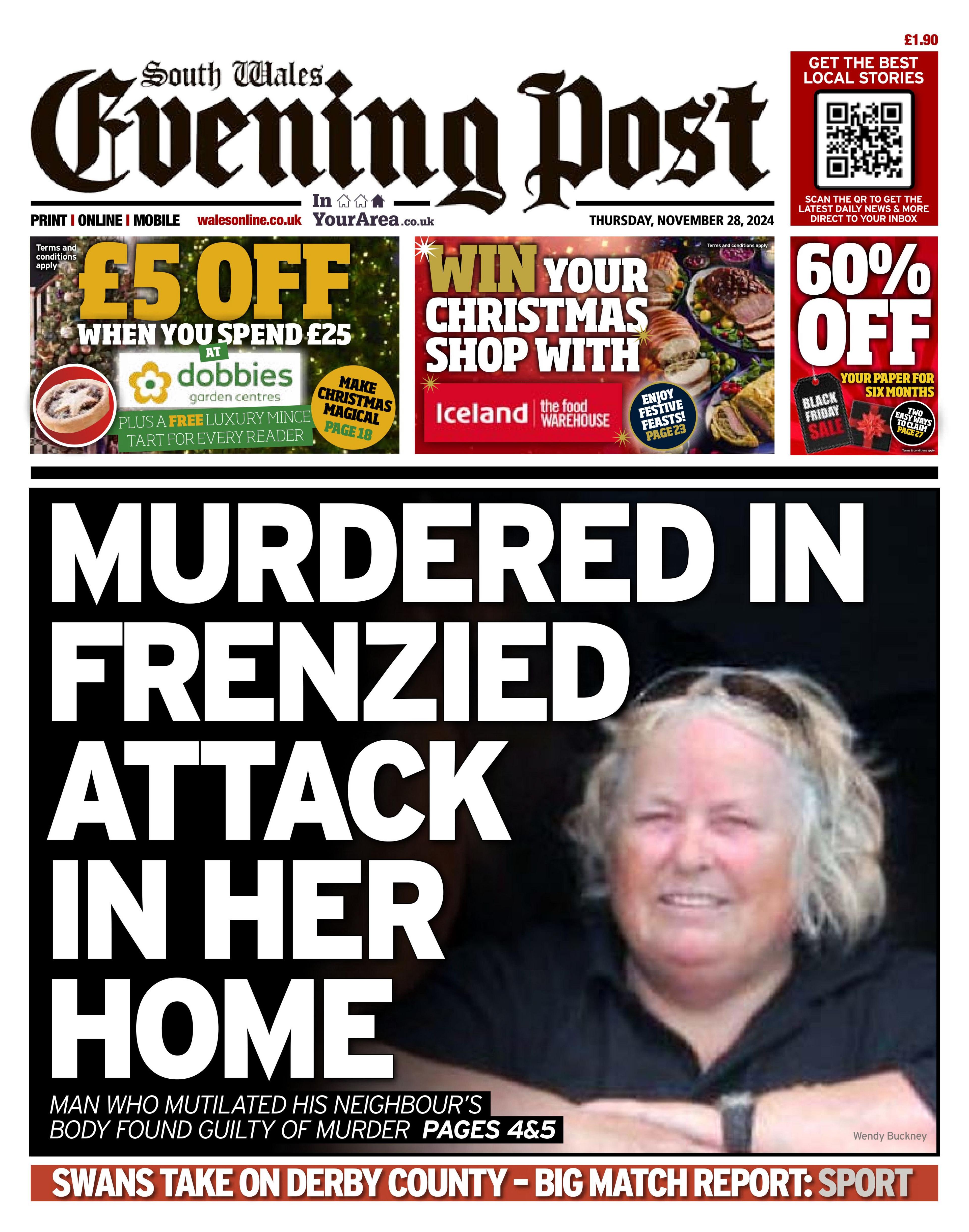 Front page of the South Wales Evening Post 