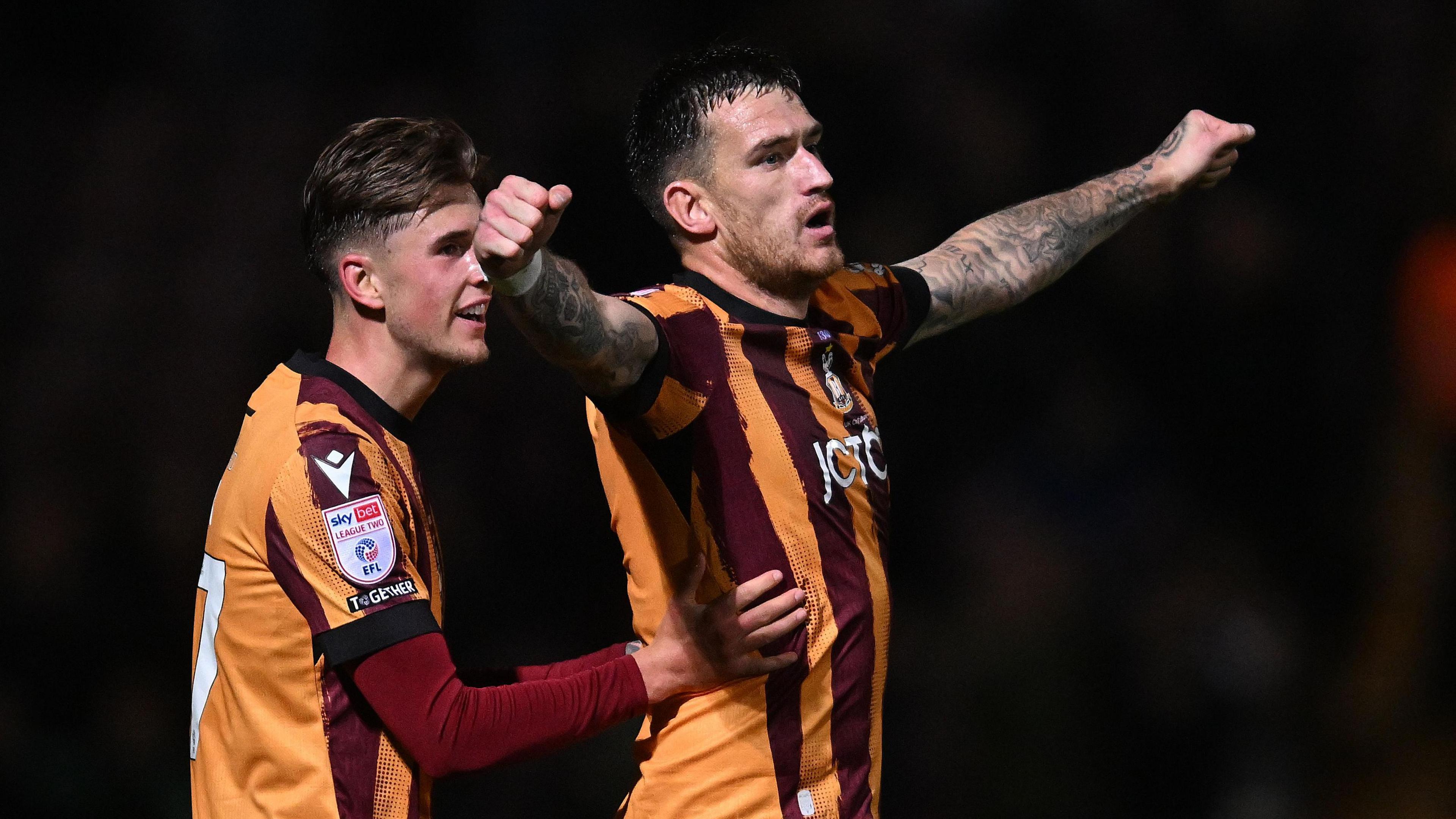 Andy Cook celebrates scoring Bradford City's opening goal