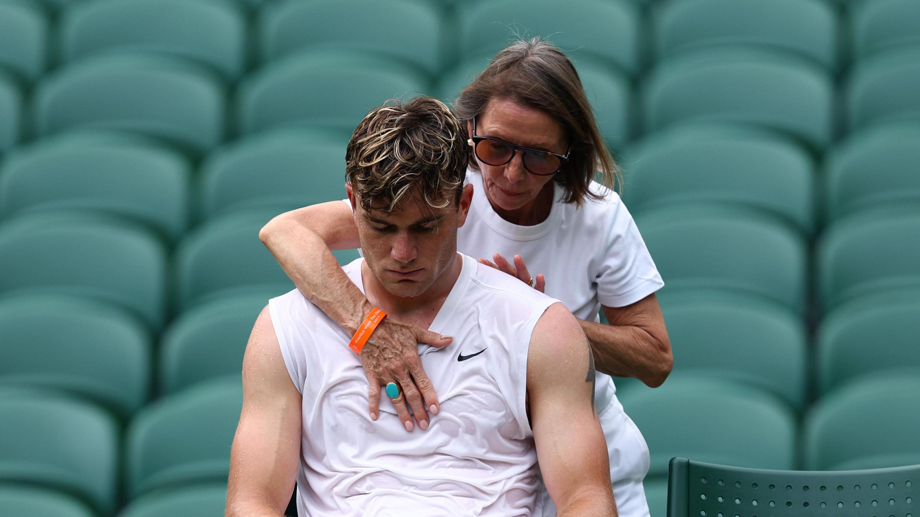 Jack Draper works on breathing techniques with Ann Coxhead
