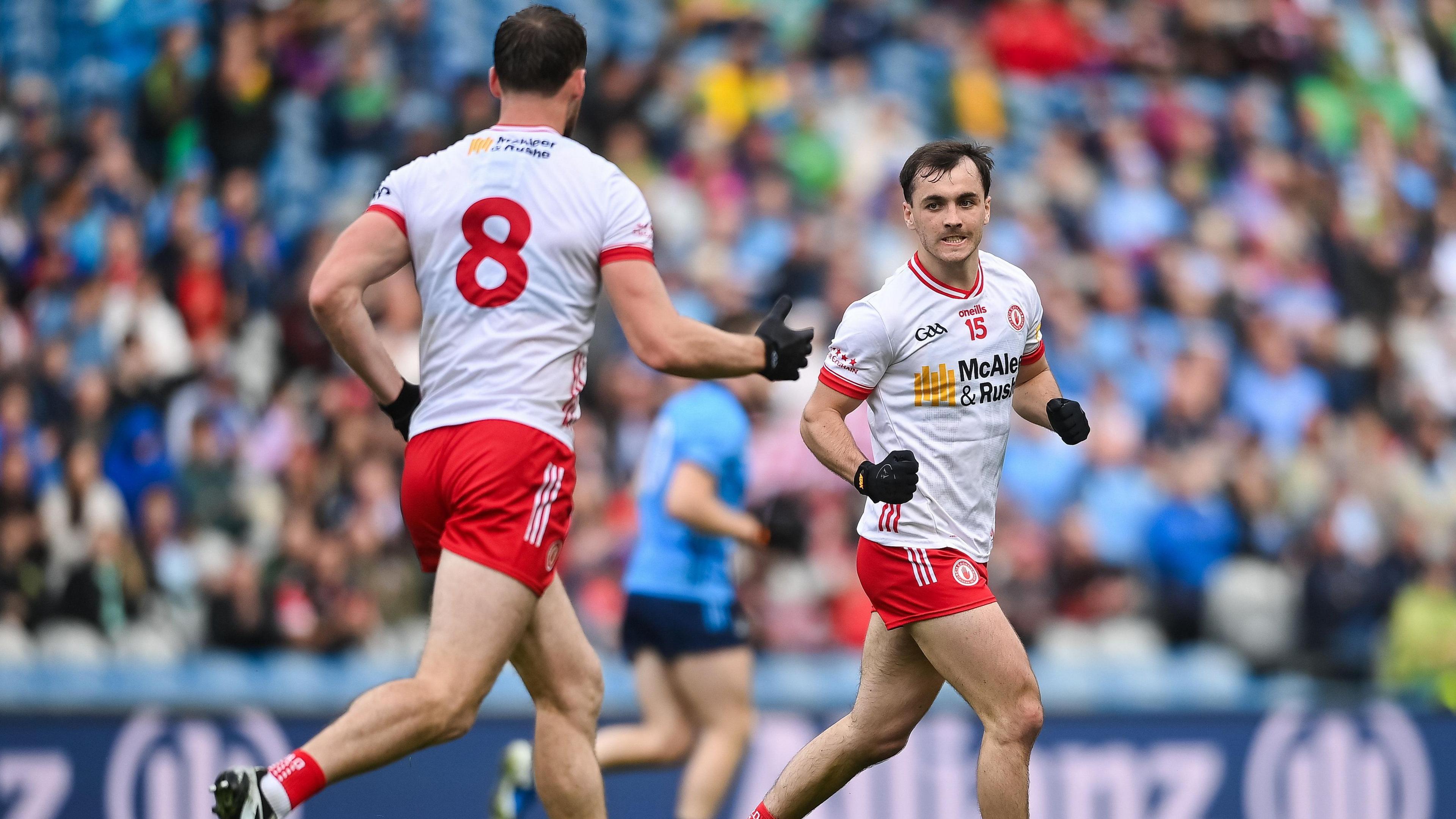 Tyrone's Darragh Canavan celebrates scoring a point late on