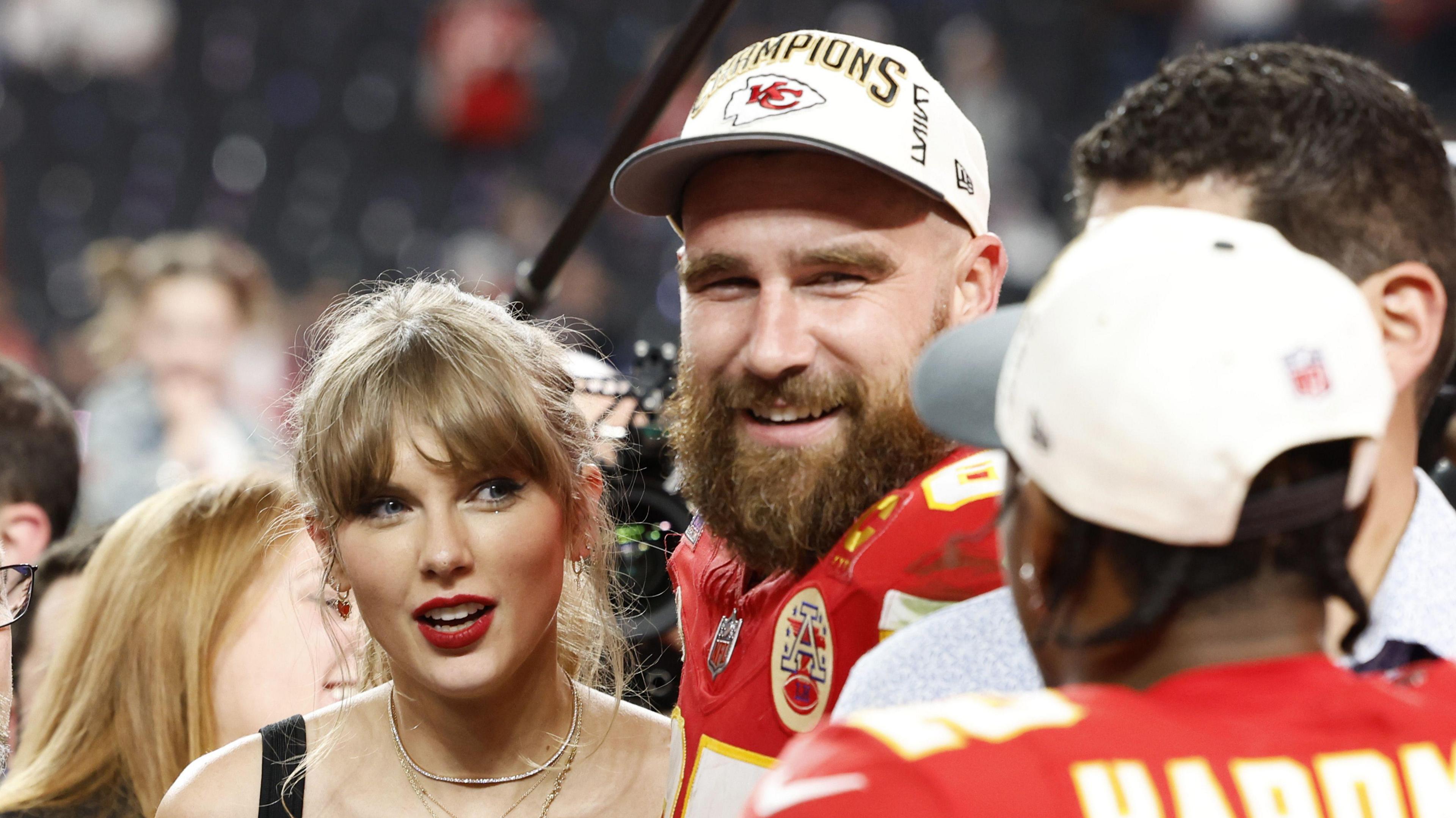 Taylor Swift and Travis Kelce at the Super Bowel LVIIII