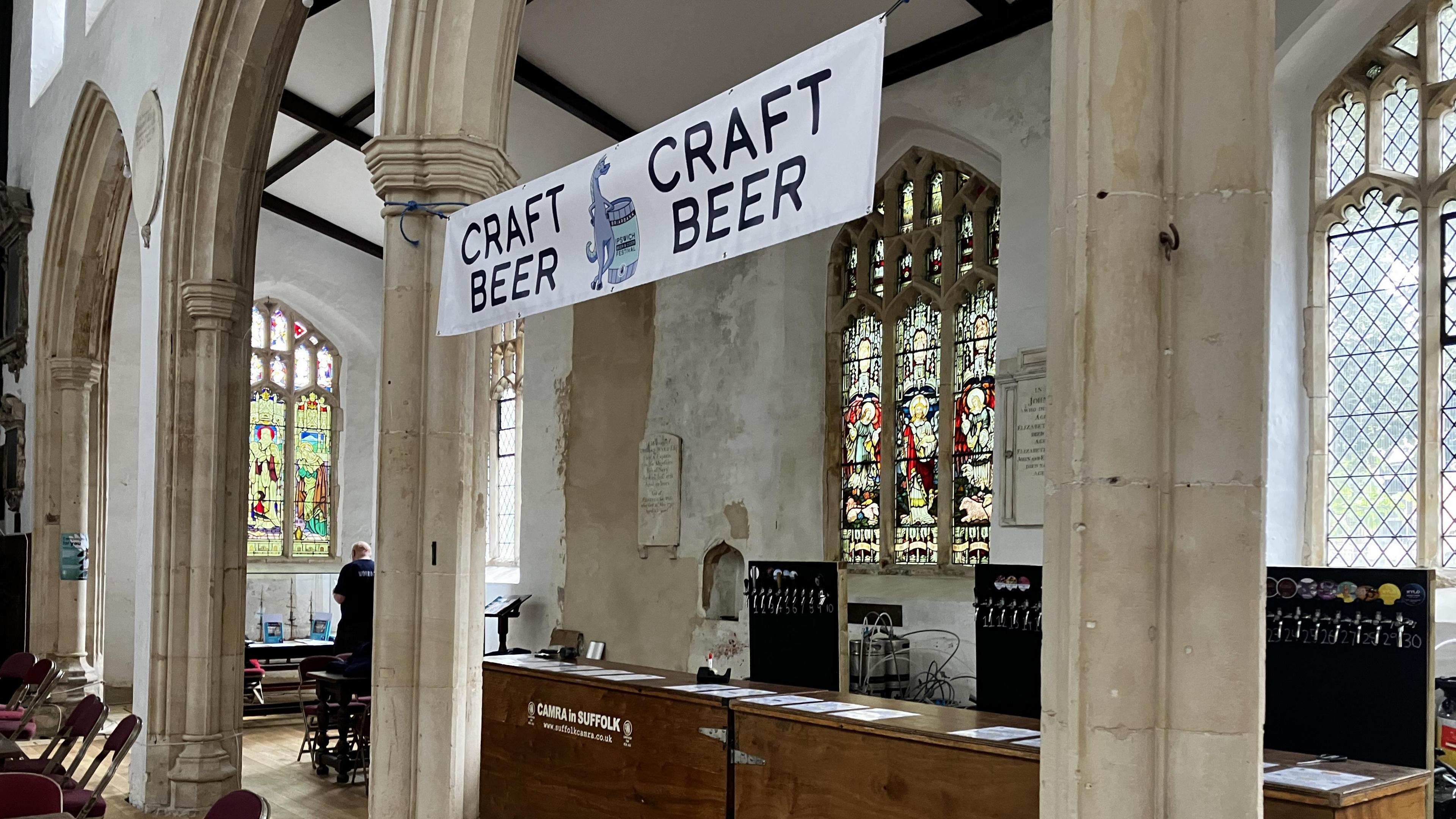 Beer festival inside church