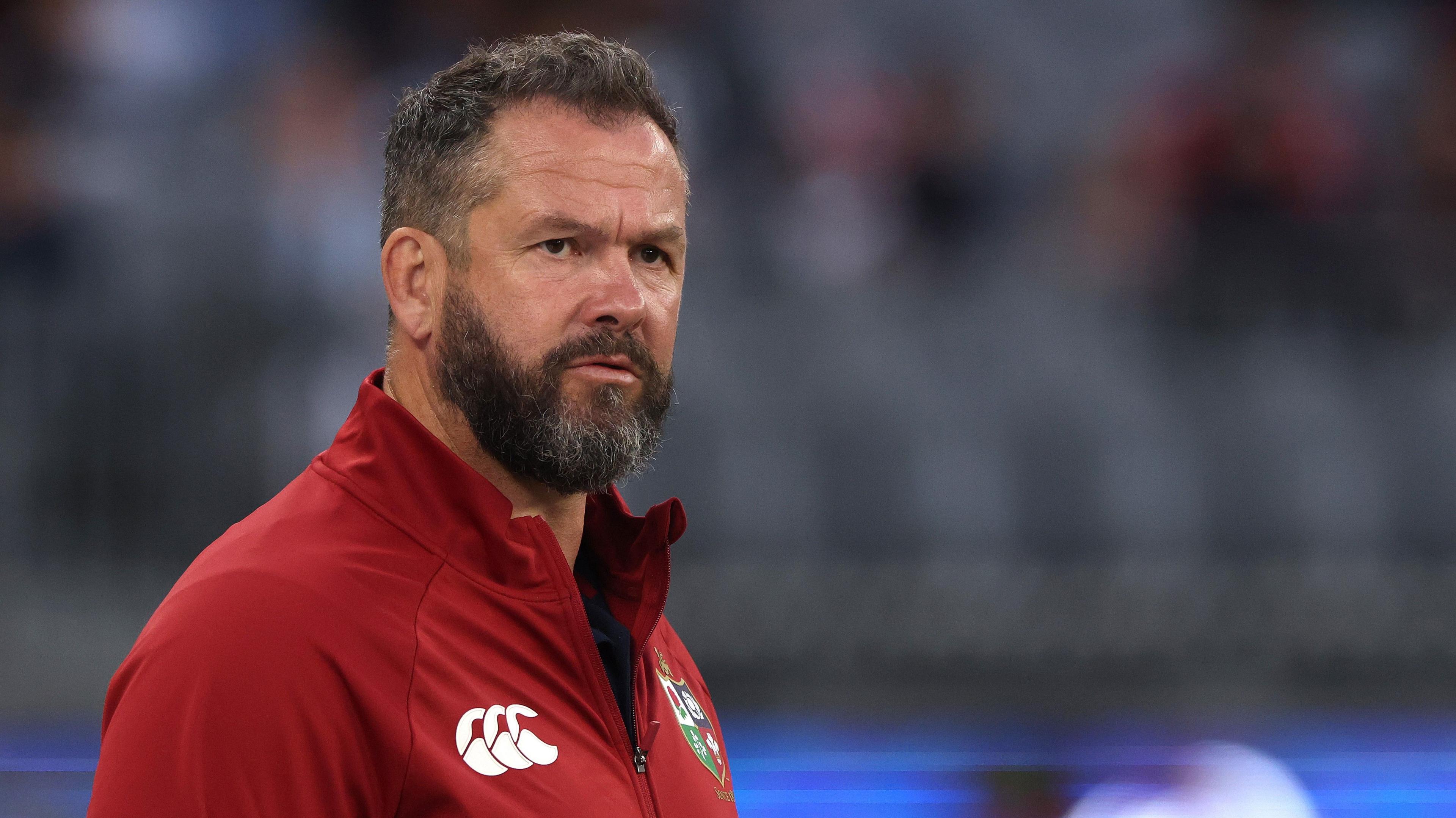 Andy Farrell looks off to the right of frame