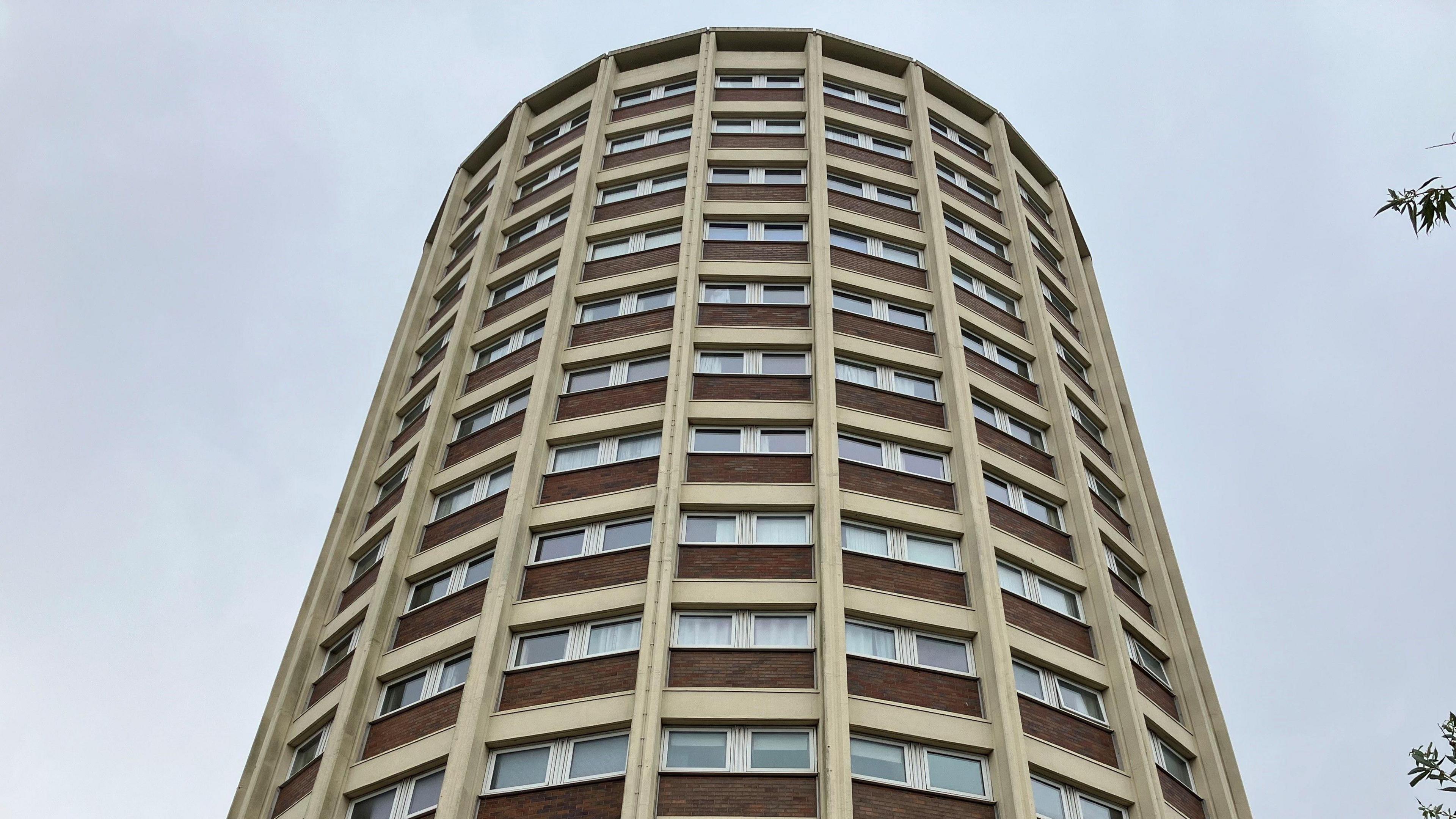 A picture showing Dawson House, a round block of flats.