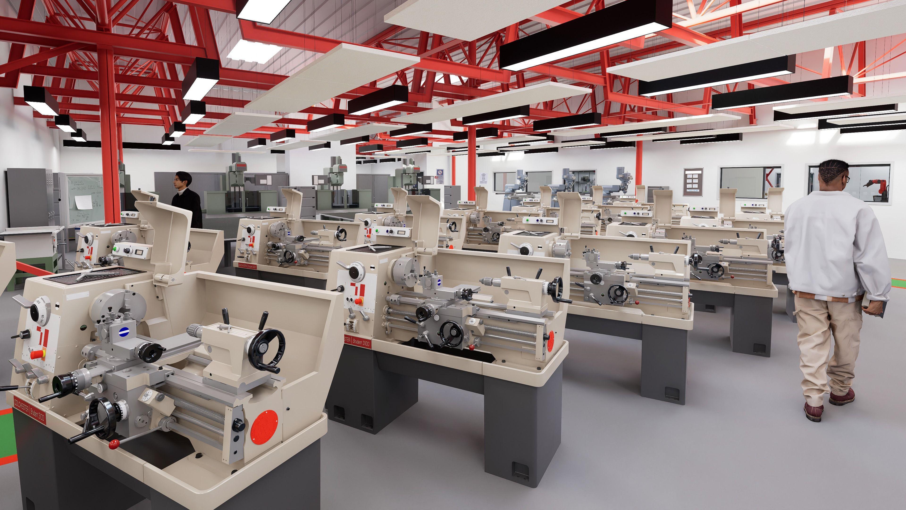 CGI of the new workshop layout in the Sir Christopher Cockerell Building at Solent University in Southampton