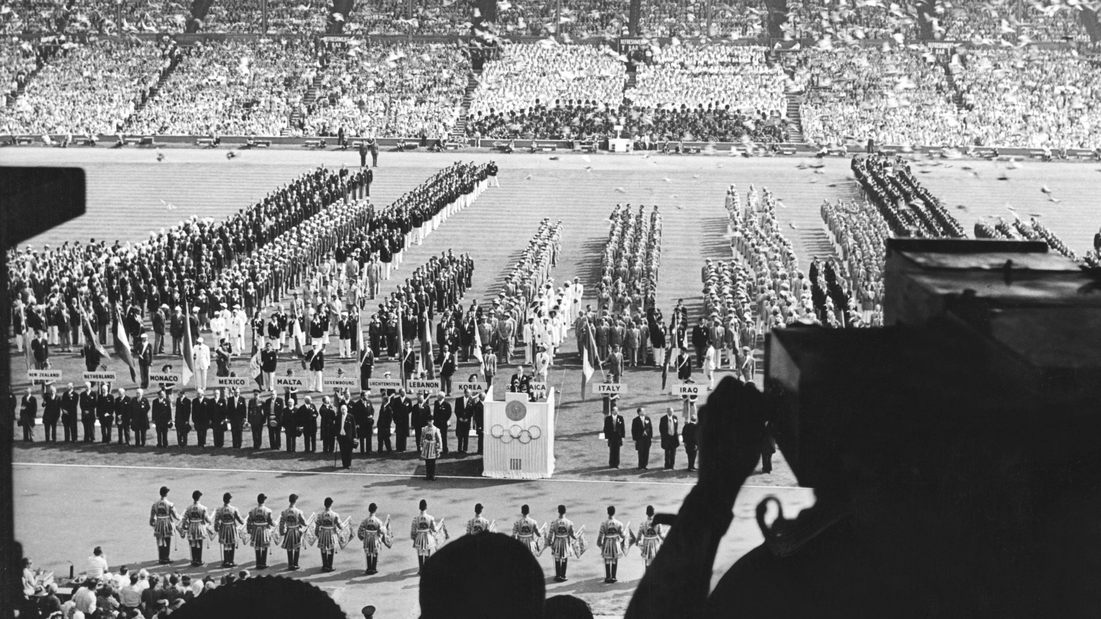 A view of the opening ceremony of the 1948 Olympics at Wembley Stadium