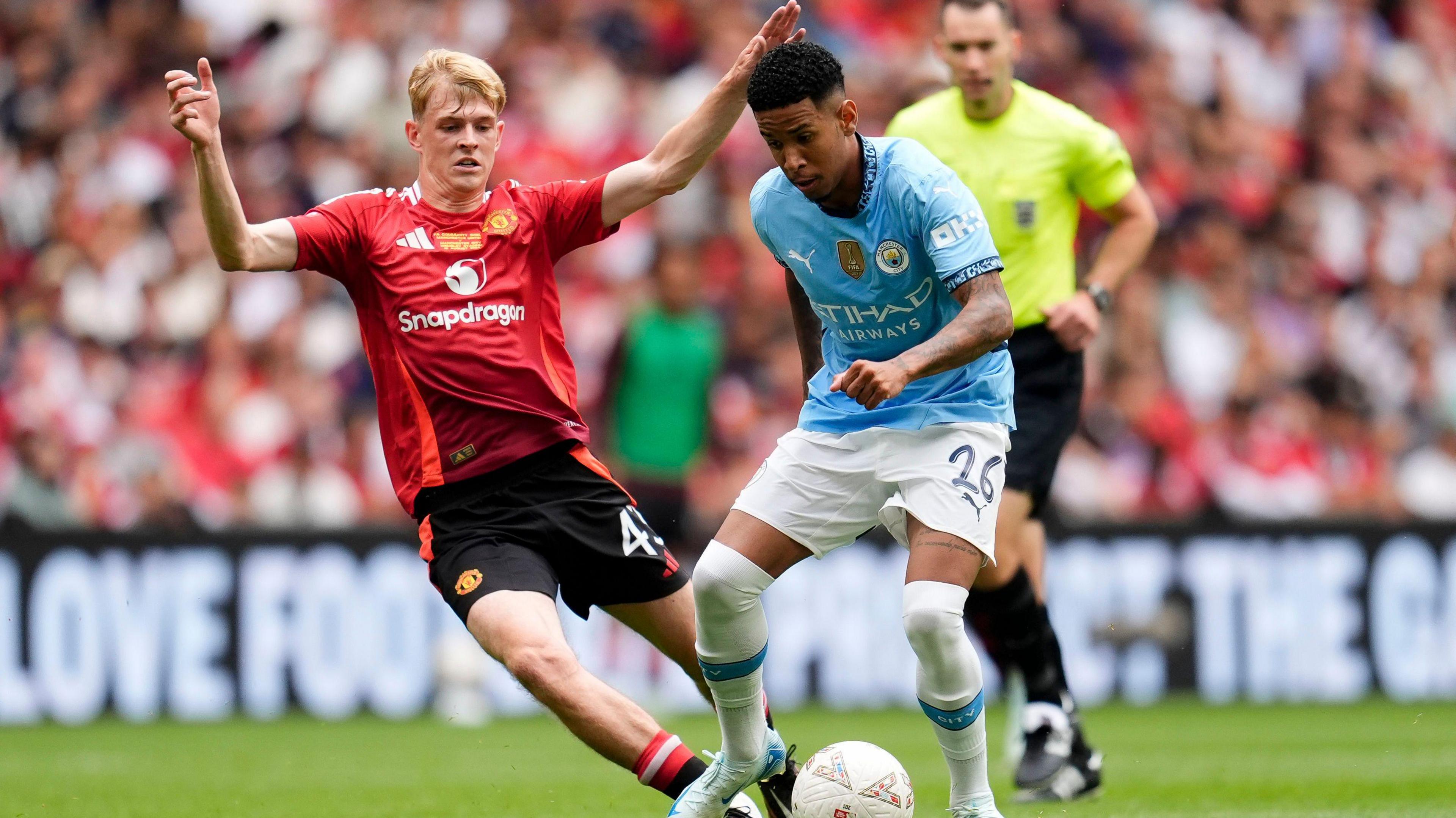 Savinho with the ball at his feet in the Community Shield