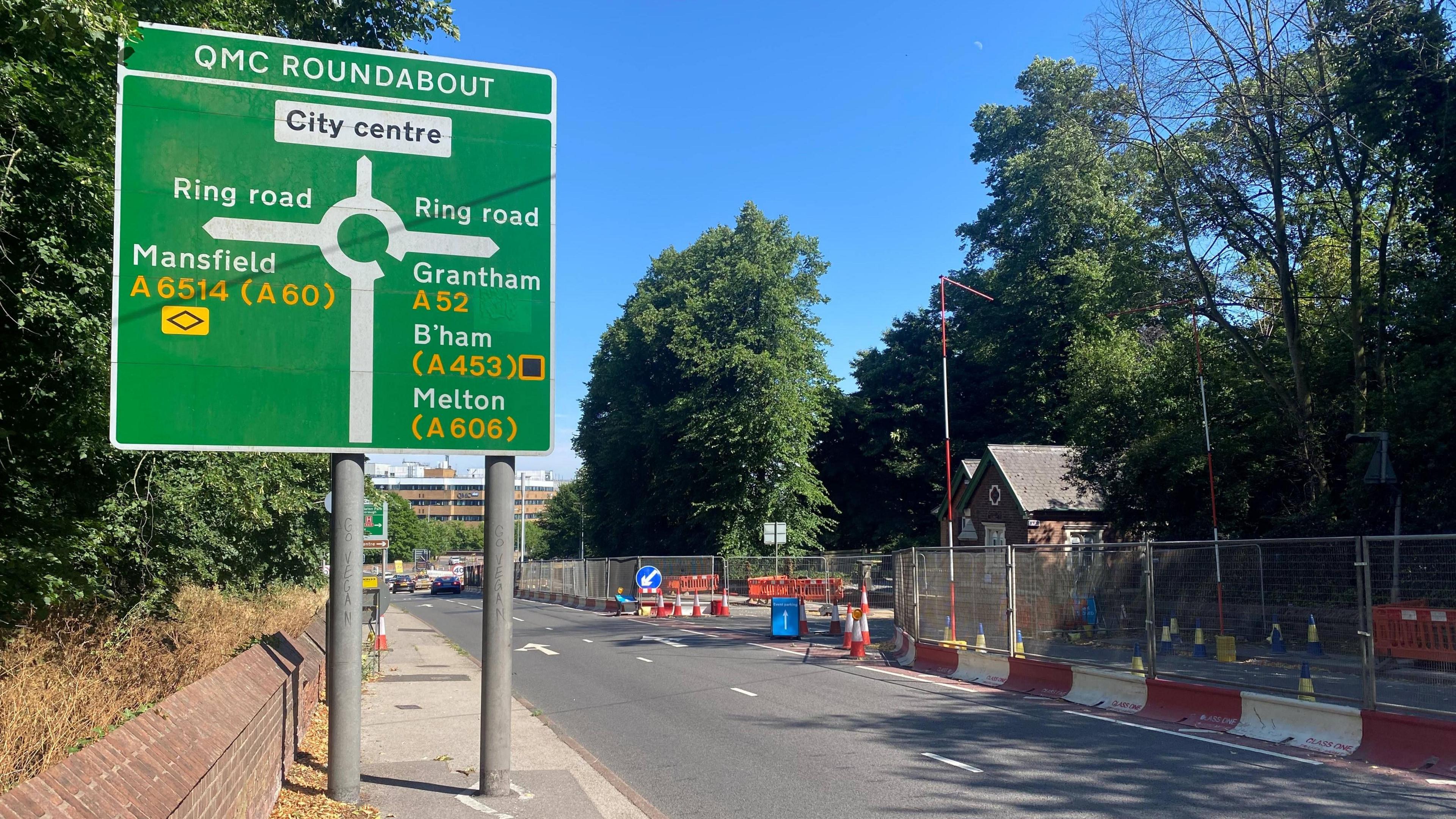 Roadworks along the A52 in Nottingham.
