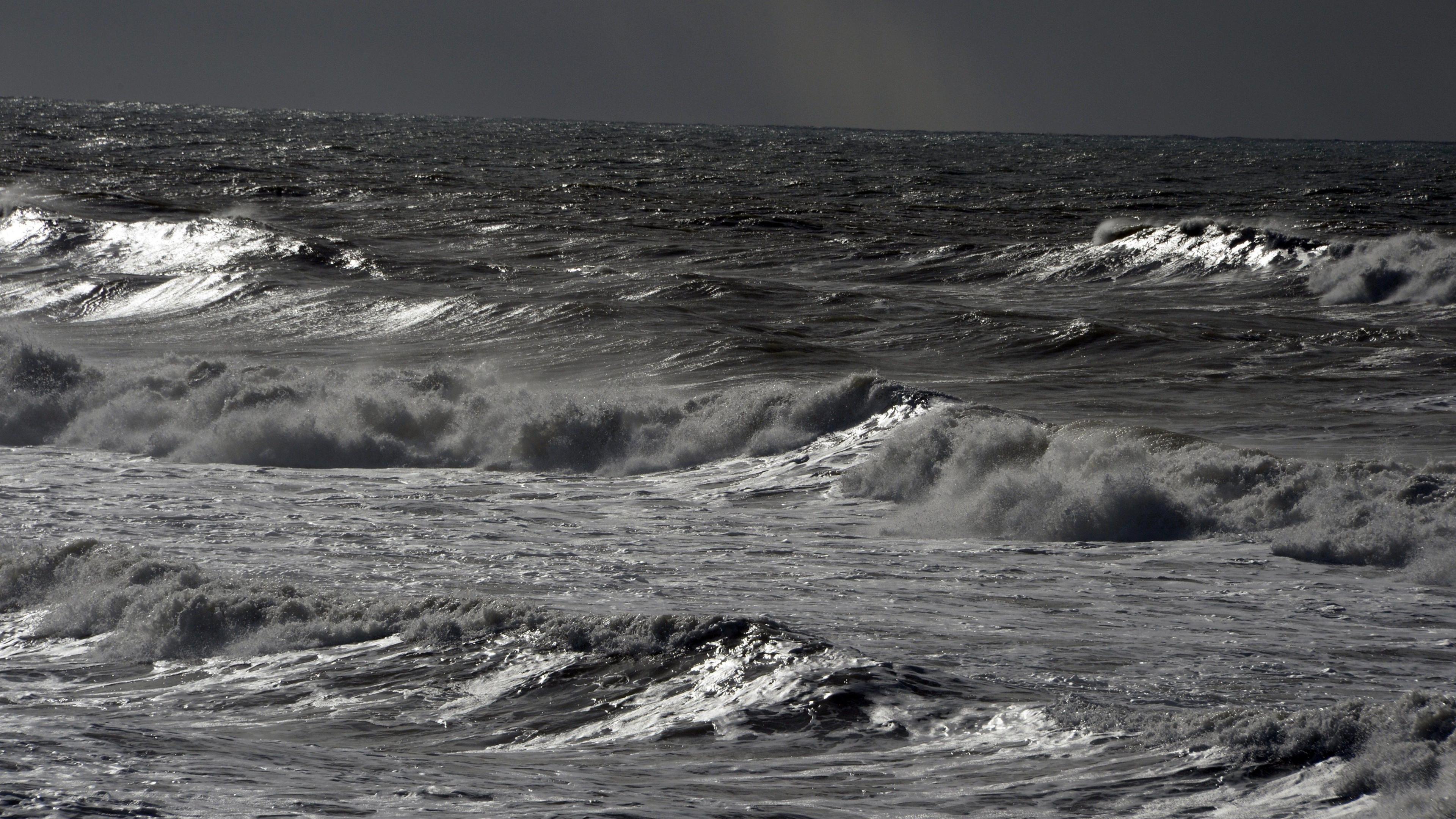 A stock image of heavy waves are seen off Lacanau's beach in south-western France