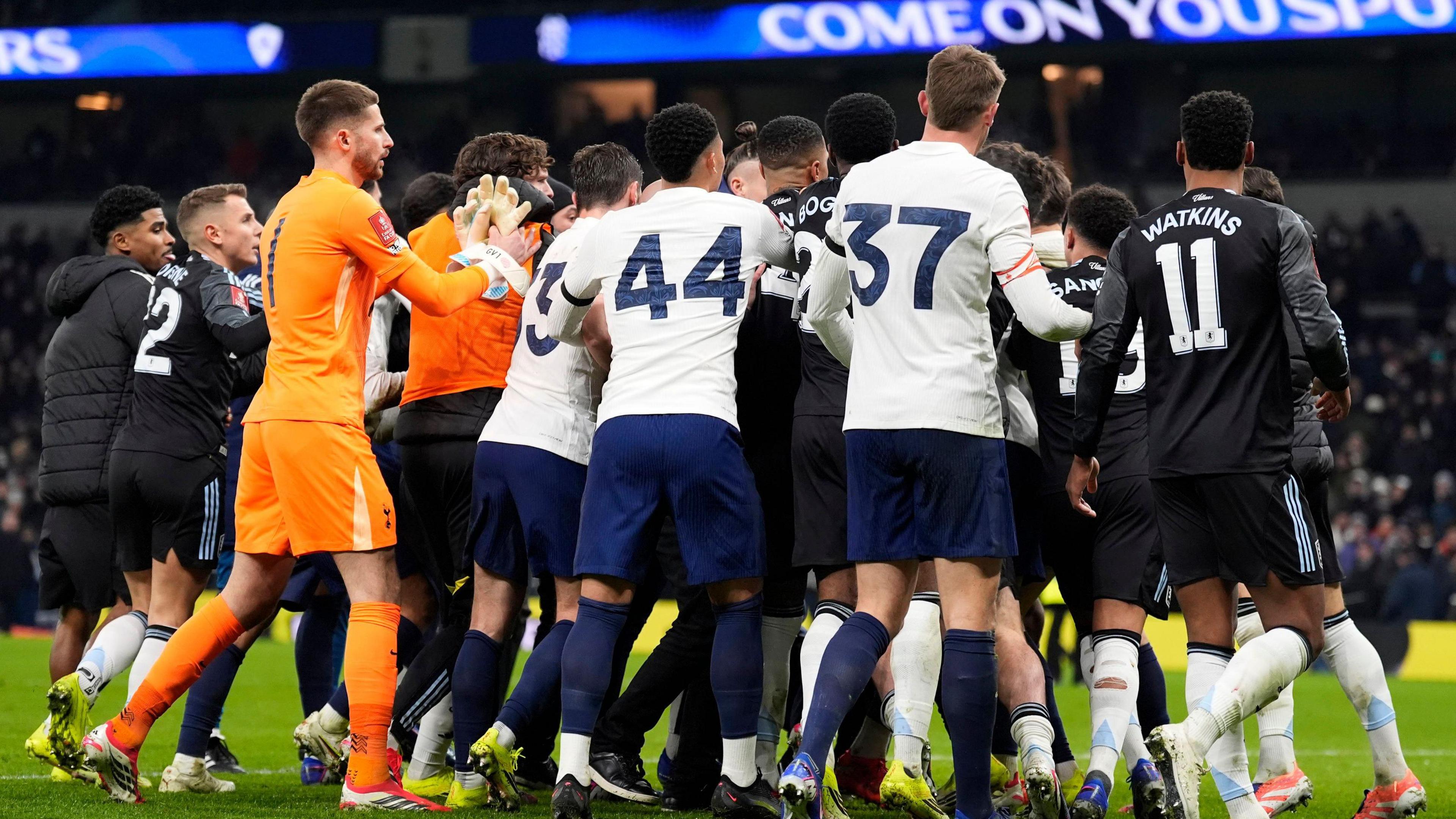 A melee between Spurs and Villa players